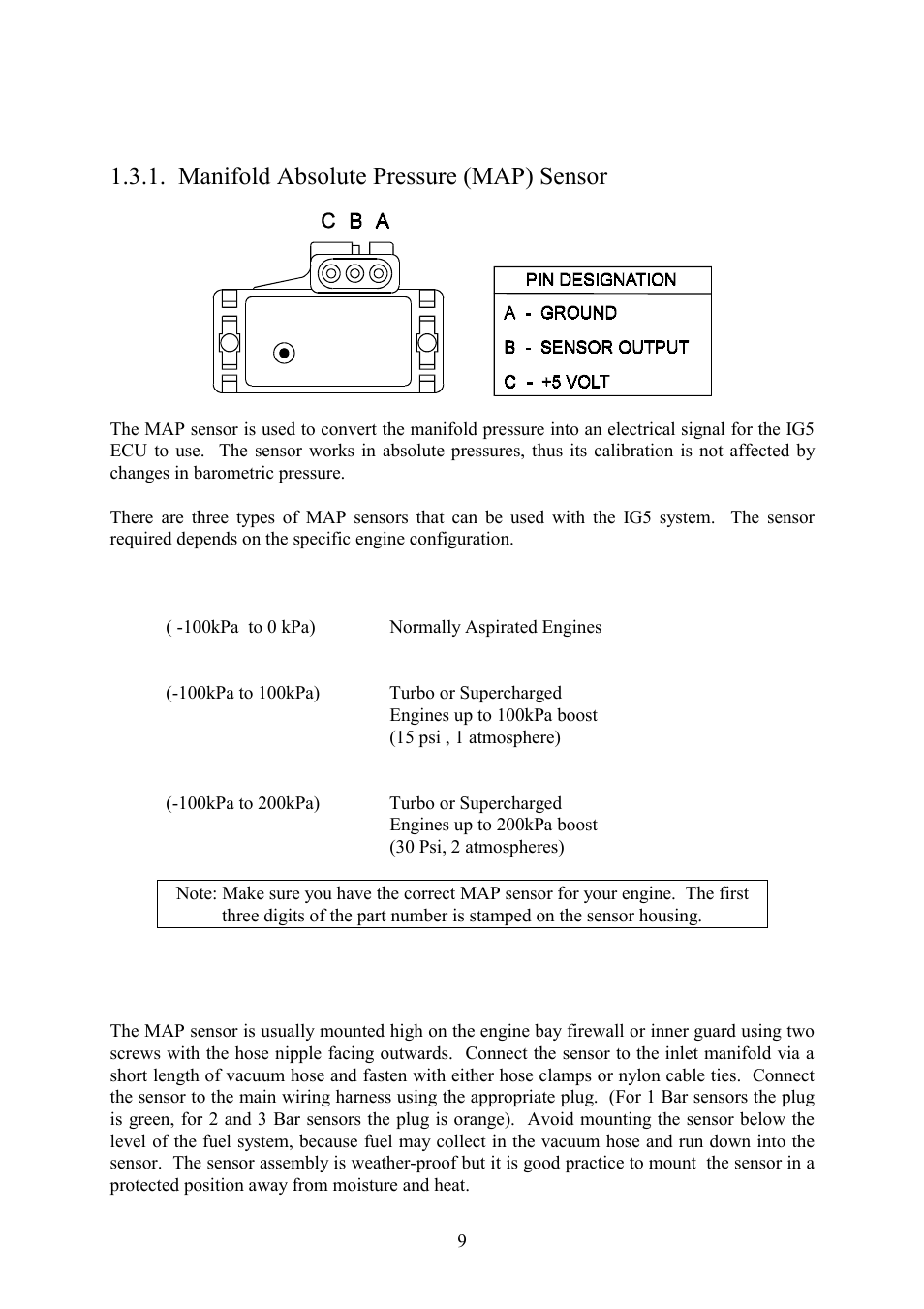 3 expanded installation guide, Manifold absolute pressure (map) sensor | Haltech IG5 User Manual | Page 13 / 89