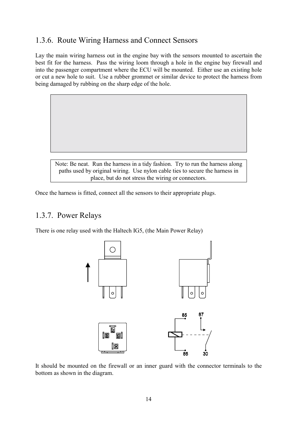 Route wiring harness and connect sensors, Power relays | Haltech IG5 User Manual | Page 18 / 89