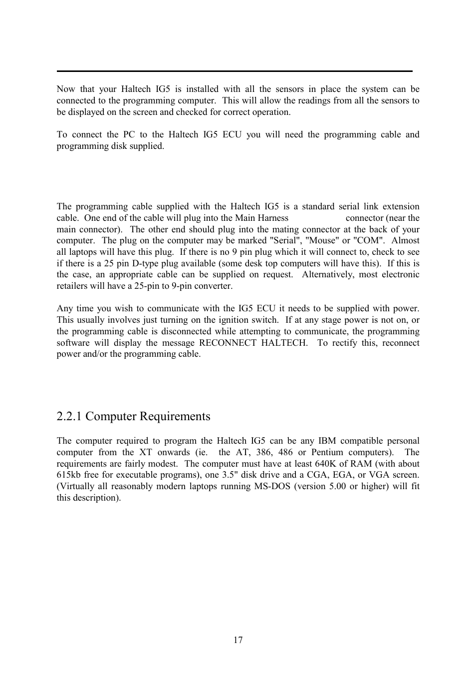 Chapter 2 getting online, 1 connecting the haltech ig5 to a computer, 2 operating the software | 1 computer requirements, Chapter 2, Getting online | Haltech IG5 User Manual | Page 21 / 89