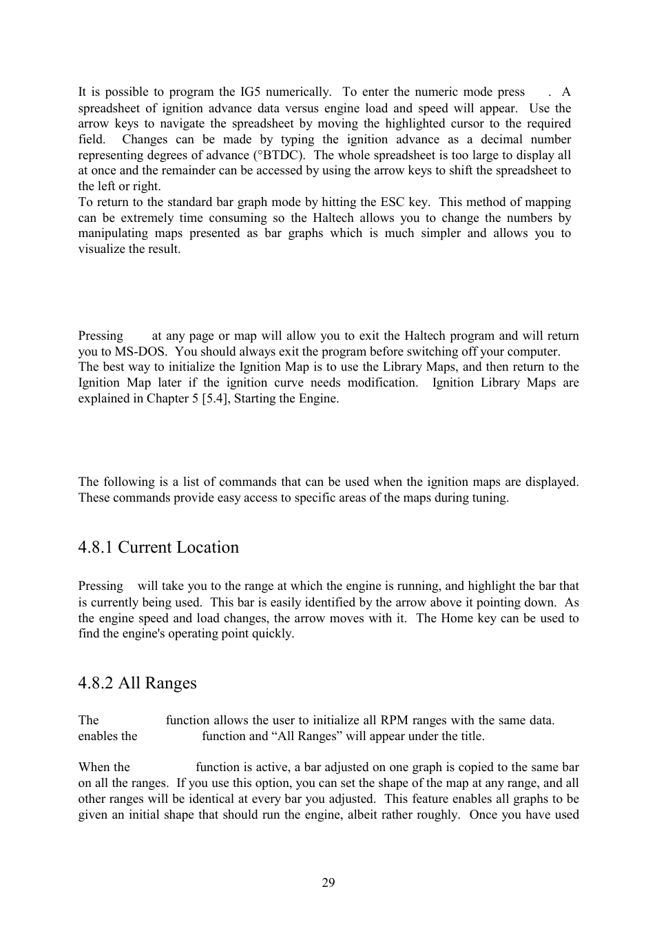 7 how to quit, 8 time saving functions, 1 current location | 2 all ranges, 7 how to quit 4.8 time saving functions, 1 current location 4.8.2 all ranges | Haltech IG5 User Manual | Page 33 / 89