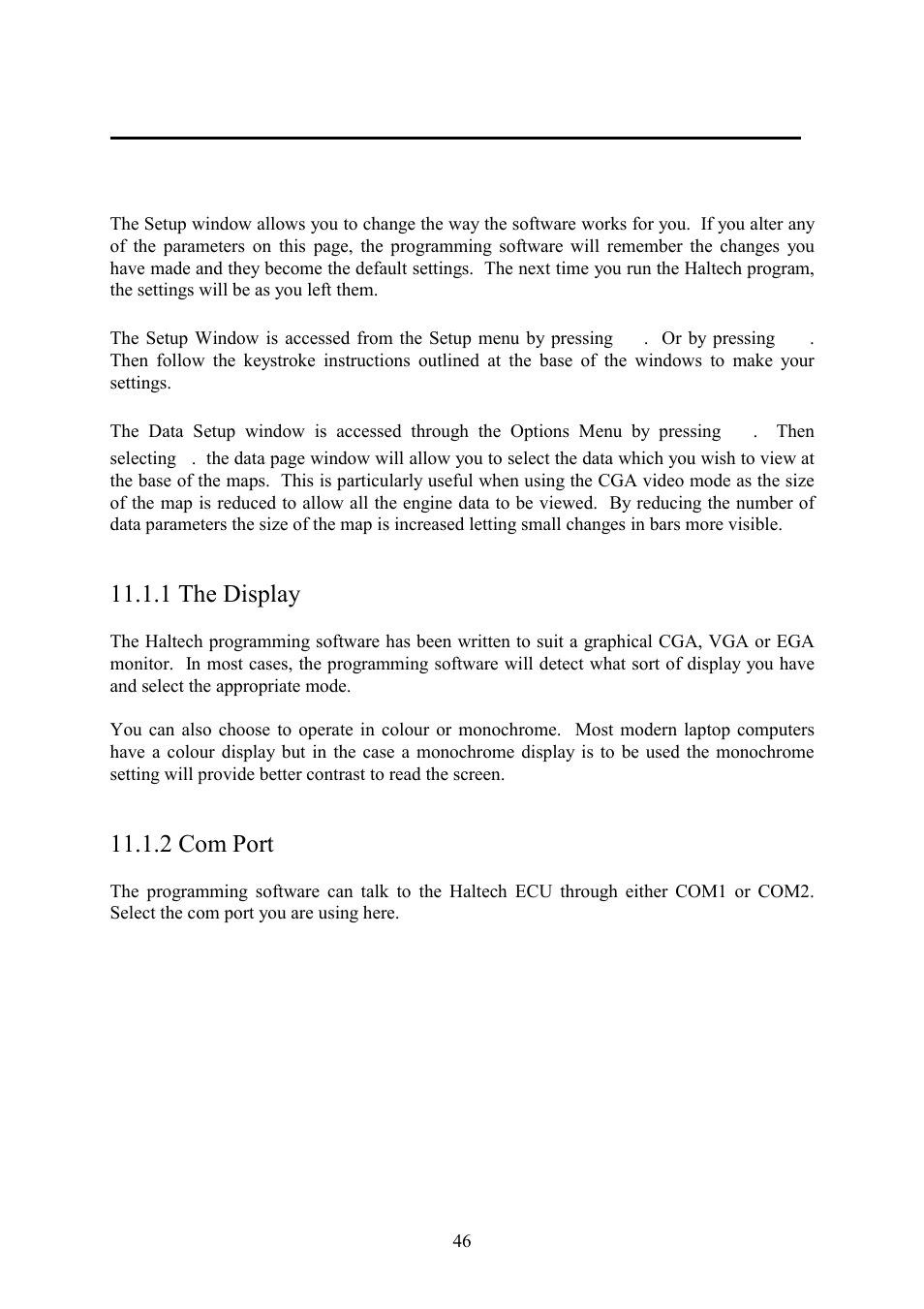 Chapter 11 customising the software, 1 the display, 2 com port | Chapter 11, Customising the software, 1 the display 11.1.2 com port, 1 the set-up page | Haltech IG5 User Manual | Page 50 / 89