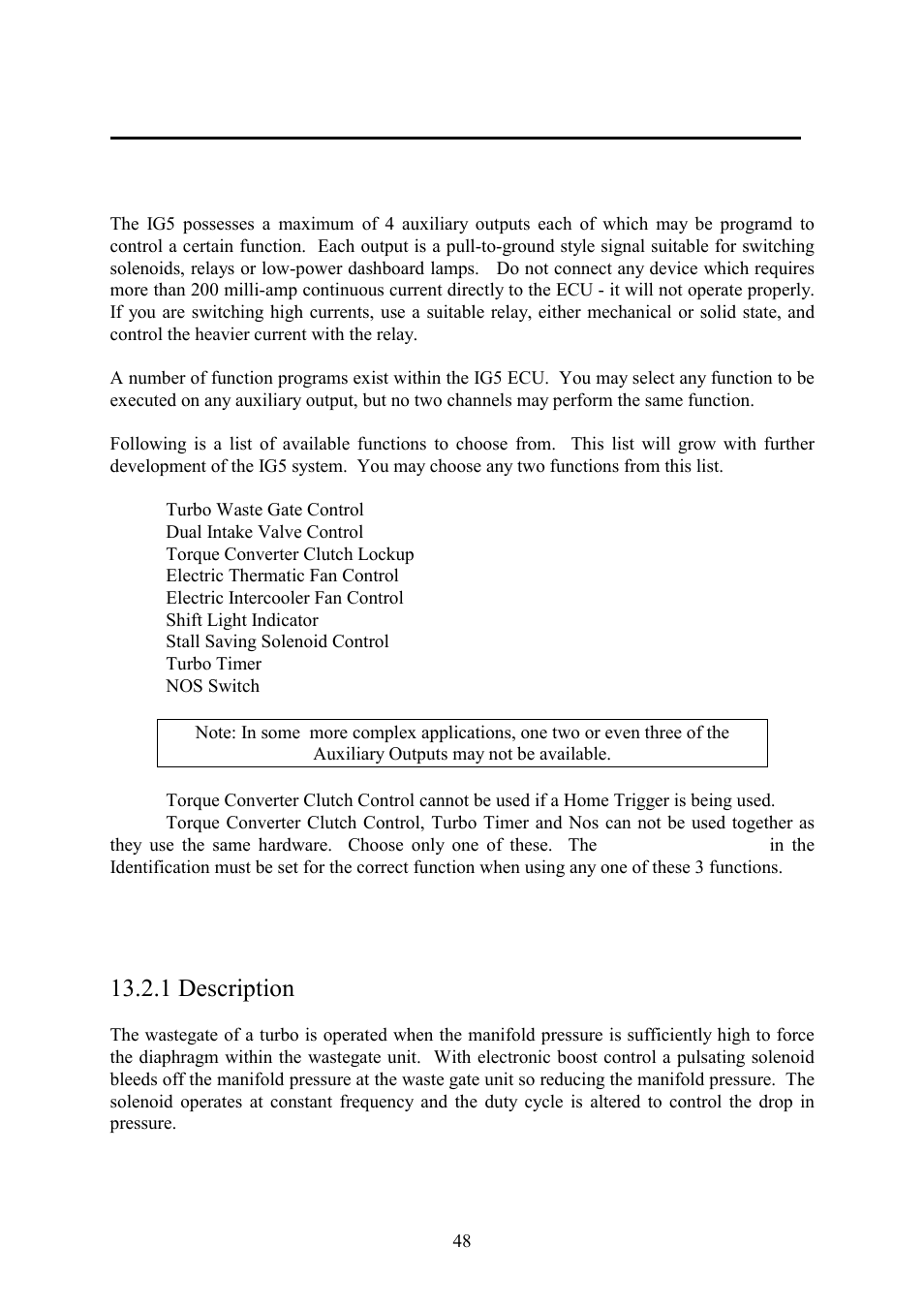 Chapter 13 auxiliary outputs, 1 description, 2 turbo waste gate control (twg) | Chapter 13, Auxiliary outputs, 1 description 13.2 turbo waste gate control (twg) | Haltech IG5 User Manual | Page 52 / 89