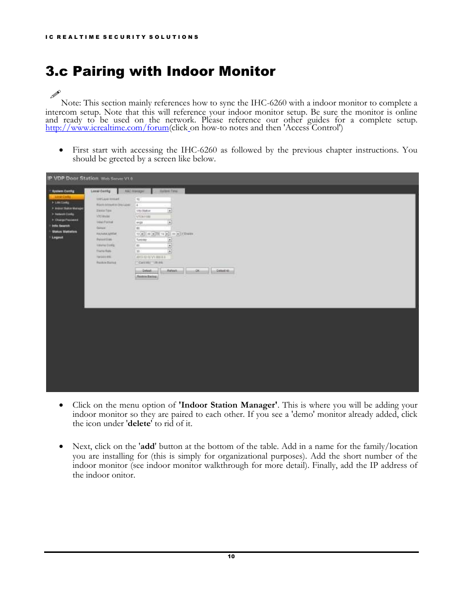 C pairing with indoor monitor | IC Realtime Villa Outdoor Station (IHC6260) User Manual | Page 13 / 15