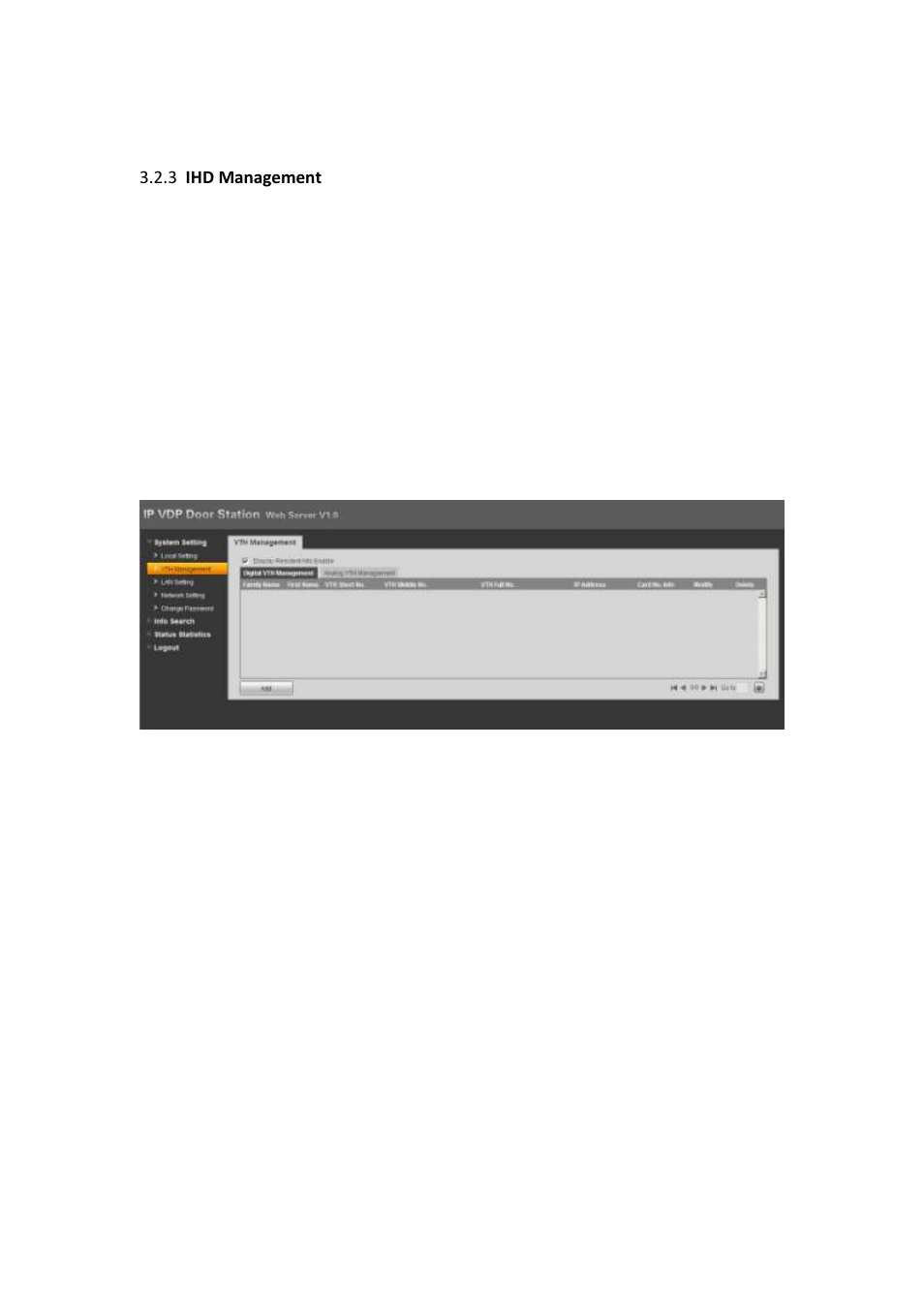 Ihd management | IC Realtime 1.3 MegaPixel Black Crystal Glass Apartment Outdoor Station User Manual | Page 16 / 28