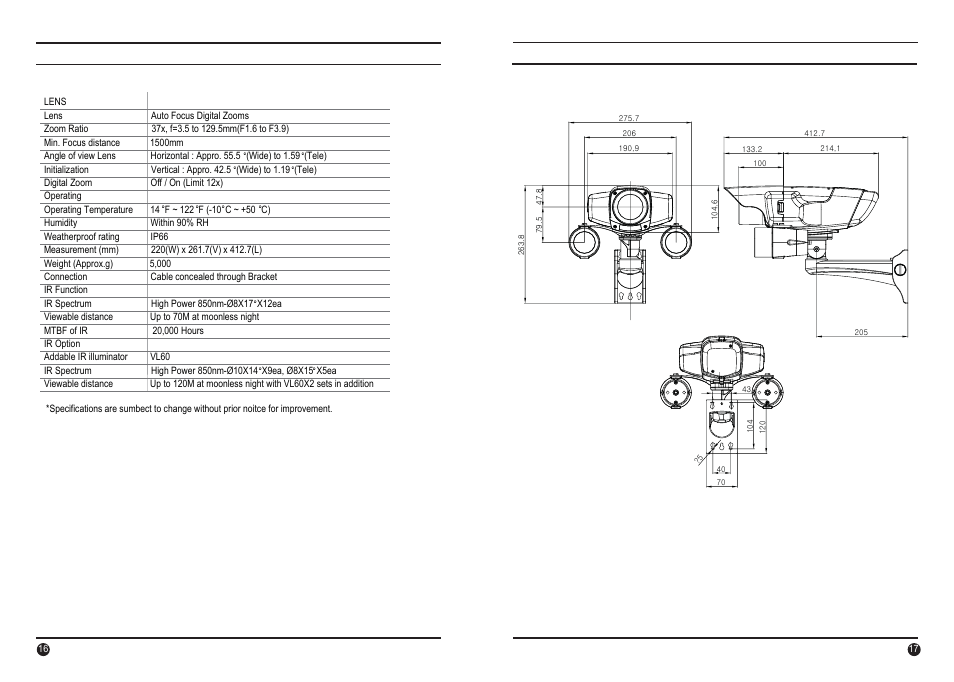 Specification 8. dimension(mm) | IC Realtime 520TVL Super Night Vision Outdoor AF 30X Zoom Camera (EL8000IR) User Manual | Page 9 / 10