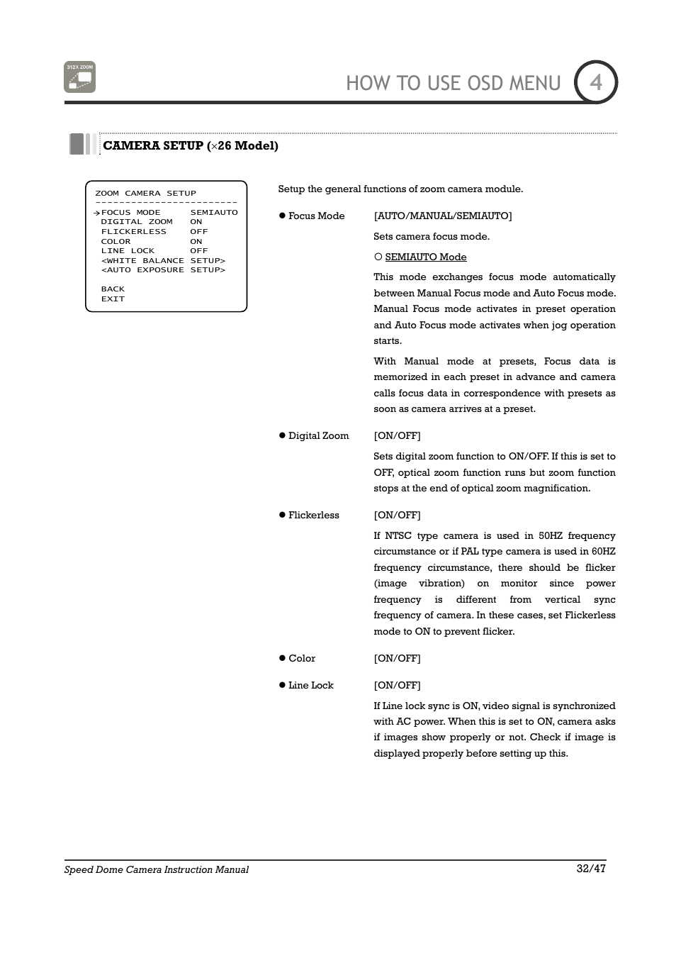 How to use osd menu | IC Realtime 22X Optical / 10X Digital Zoom High Res Day/Night Speed Dome-24VAC (ICR2200DN) User Manual | Page 32 / 47