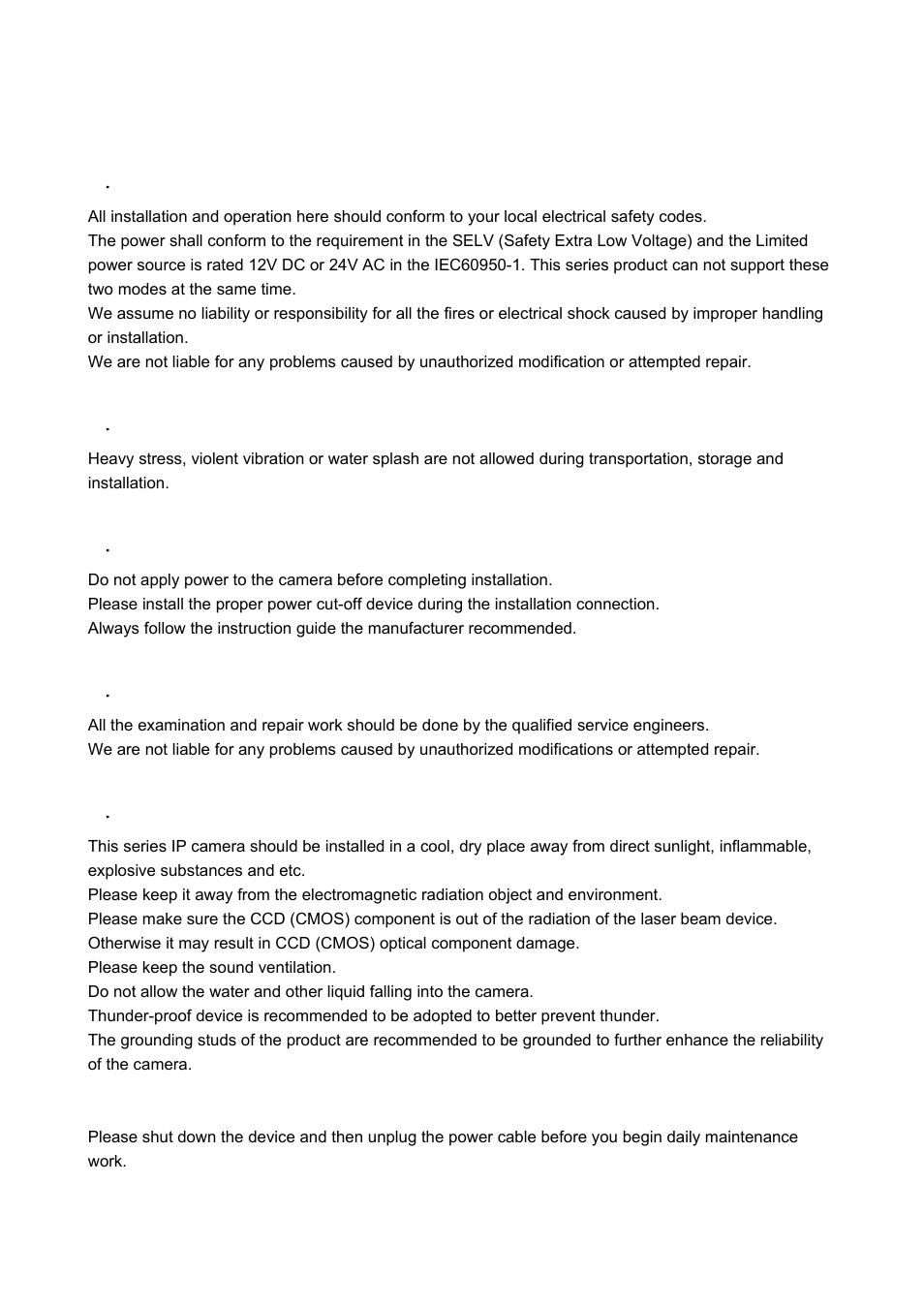 Important safeguards and warnings | IC Realtime 3 Megapixel Exmor CMOS 3.3-12mm VF Full HD Network IR-Bullet Camera (ICIPB3000AF) User Manual | Page 3 / 31