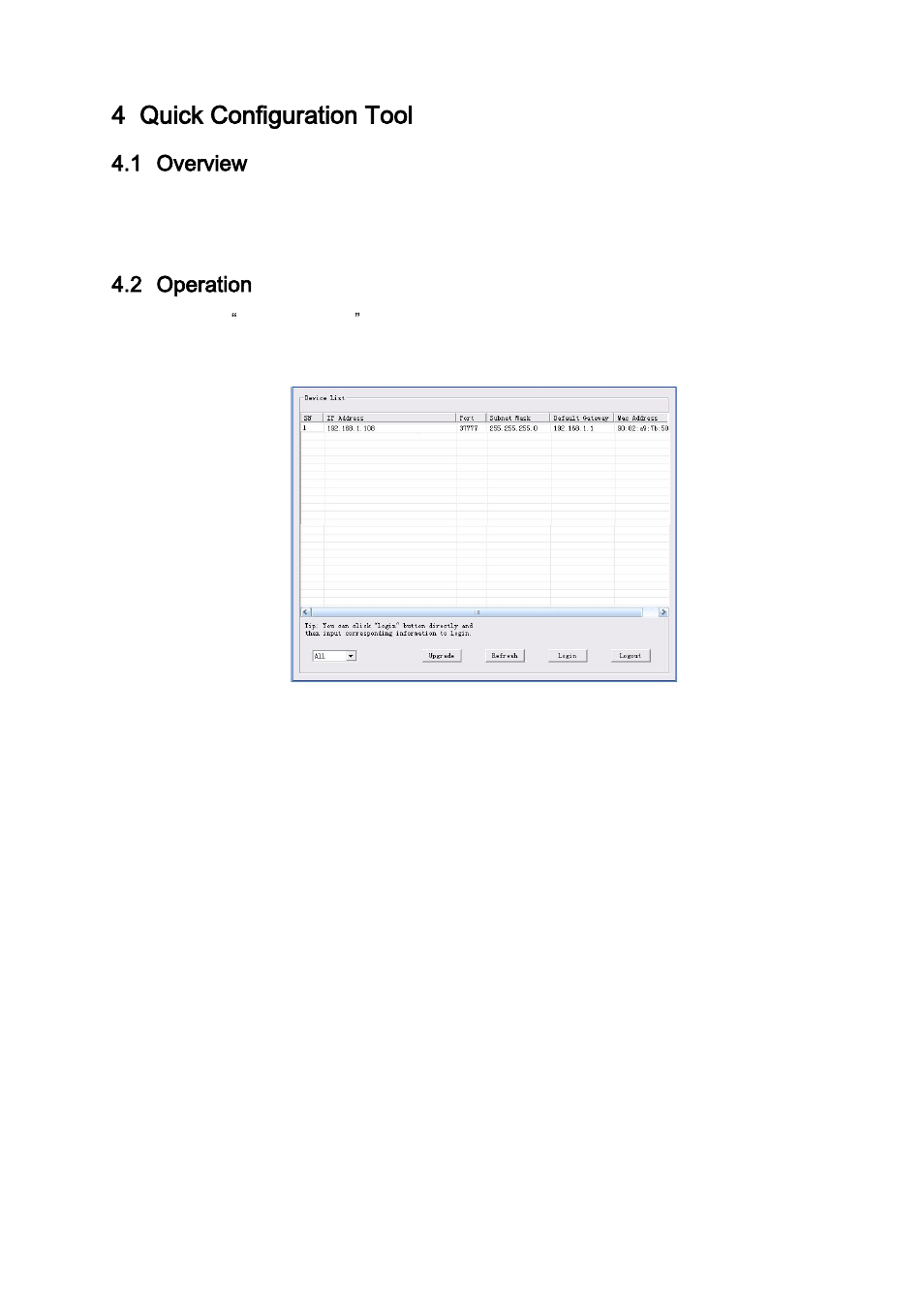 Quick configuration tool, Overview, Operation | 4 quick configuration tool, 1 overview, 2 operation | IC Realtime 2 Megapixel Full HD Network Small IR Bullet Camera with IR & POE (ICIPB2000S) User Manual | Page 18 / 25