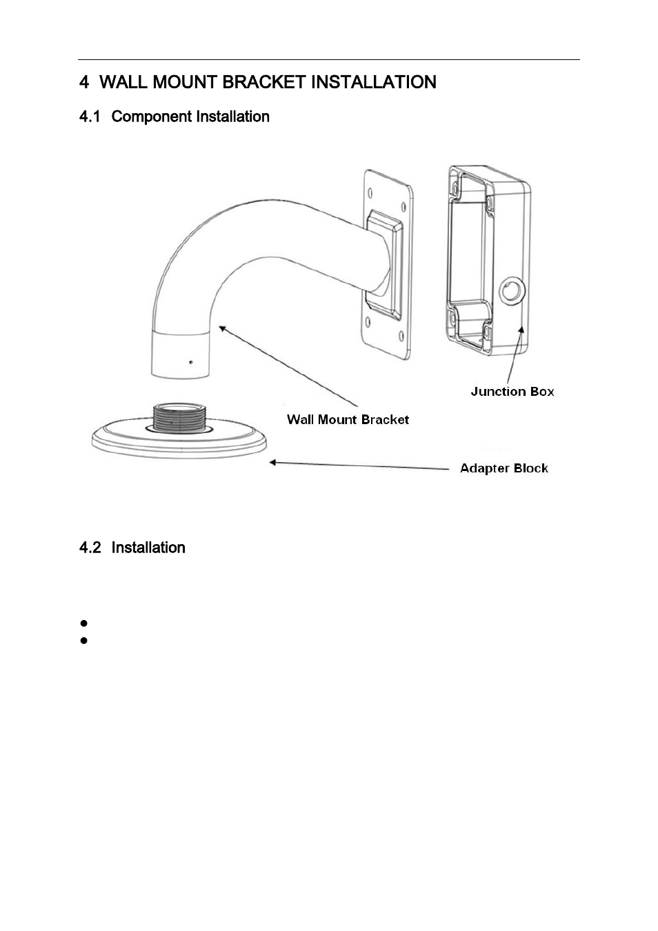 Wall mount bracket installation, Component installation, Installation | Installation requirements, Installation steps, 4 wall mount bracket installation, 1 component installation, 2 installation | IC Realtime 2Mp Full HD 3x Network PTZ Dome Camera (ICIPP2000M4) User Manual | Page 14 / 20