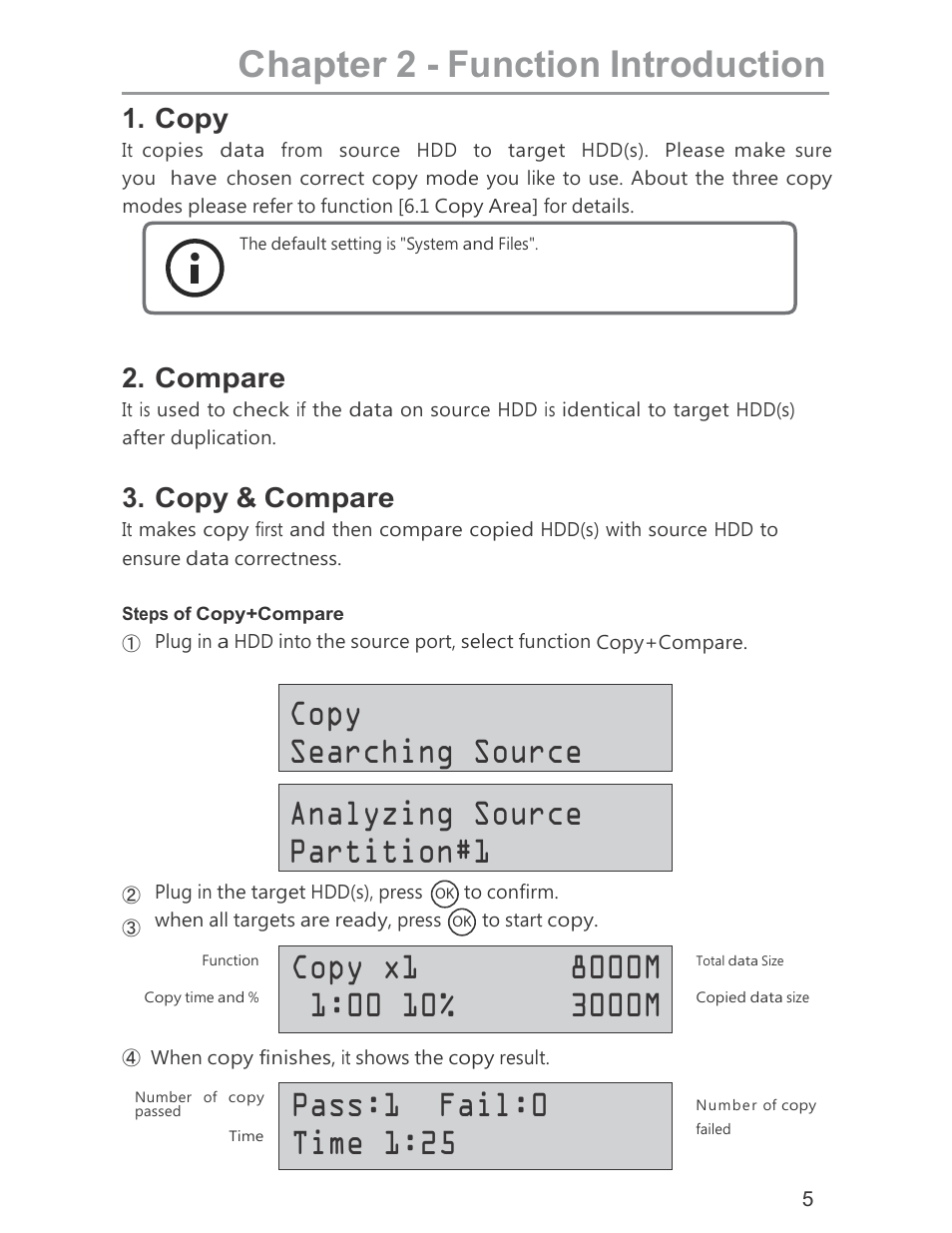 Chapter 2 - function introduction, Analyzing source partition#1 copy searching source | ILY HDD Duplicator User Manual | Page 5 / 13