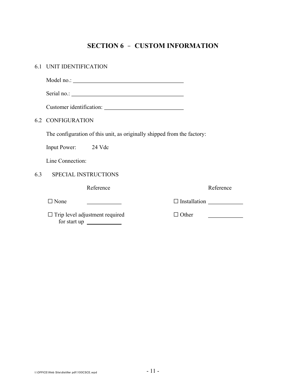 Custom information | Intek 100CS with CE Marking User Manual | Page 13 / 14