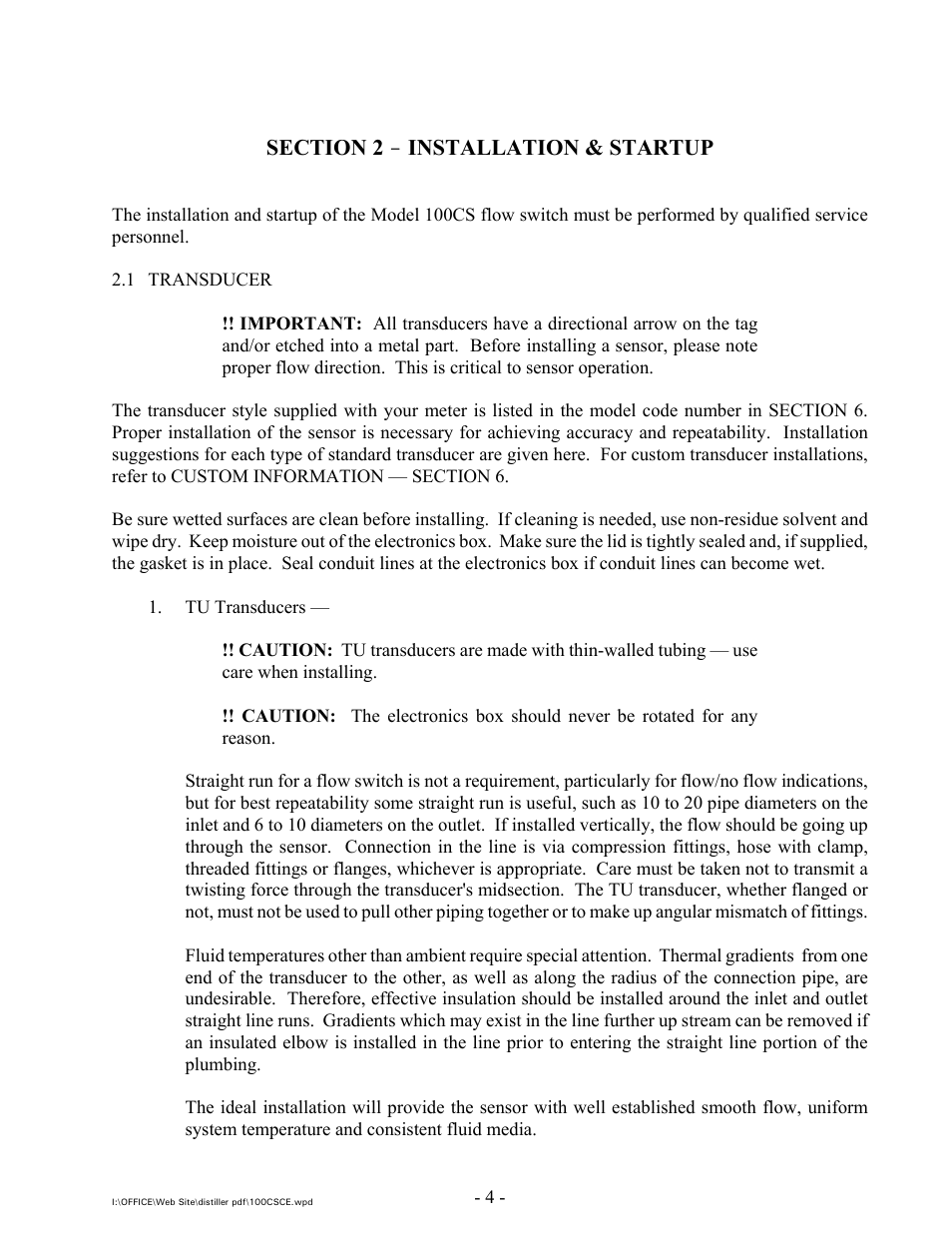 Installation & startup | Intek 100CS with CE Marking User Manual | Page 6 / 14
