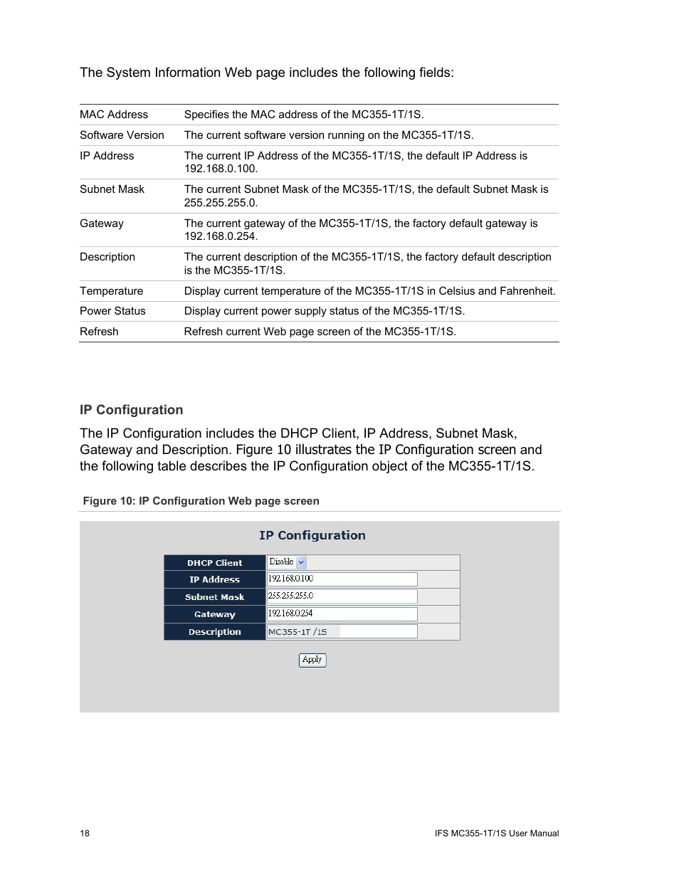 Ip configuration | Interlogix MC355-1T/1S User Manual User Manual | Page 22 / 64