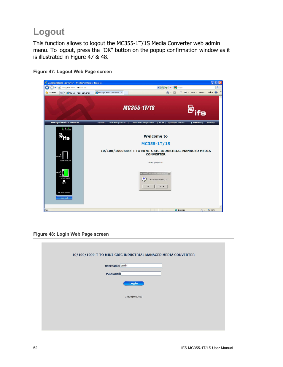Logout | Interlogix MC355-1T/1S User Manual User Manual | Page 56 / 64