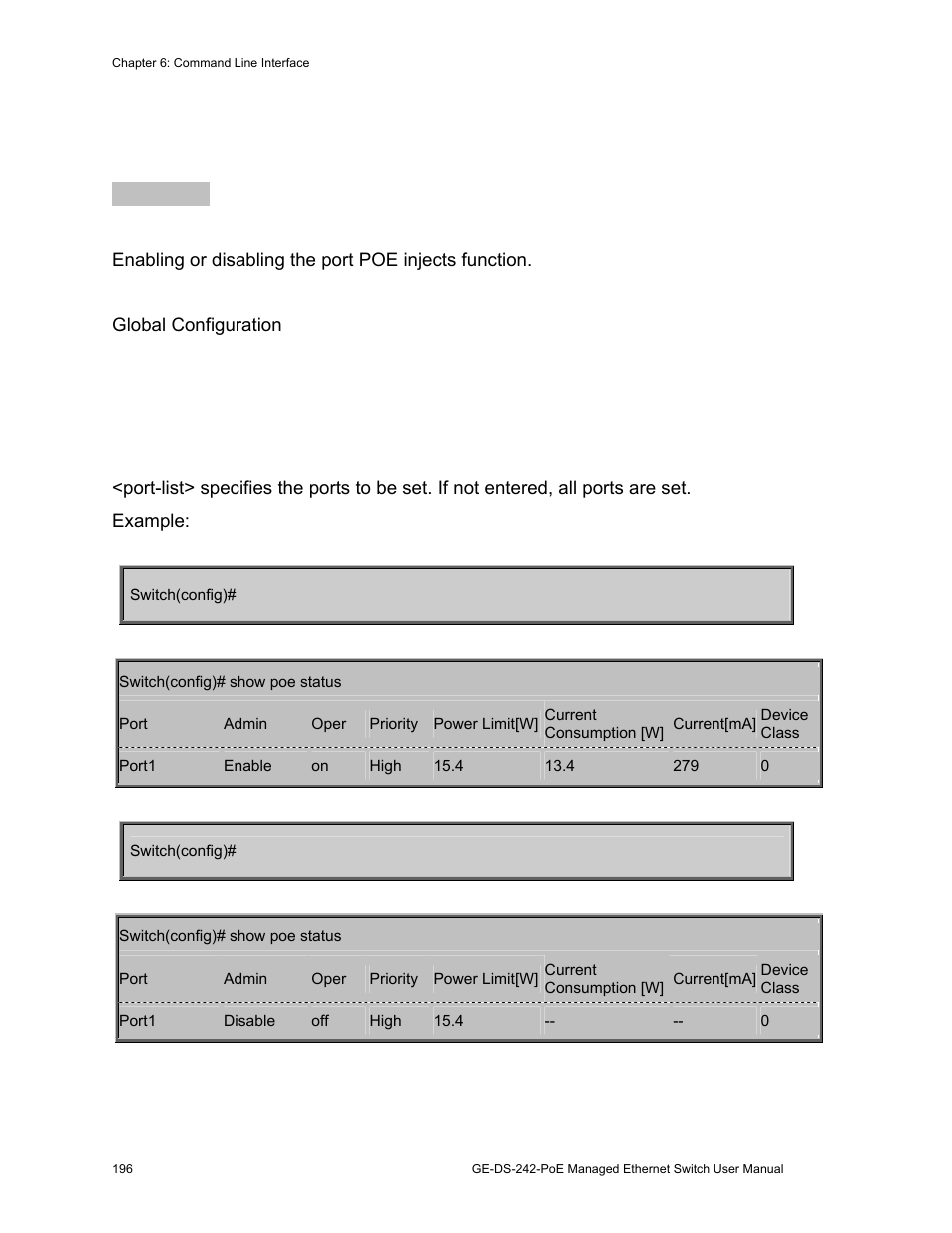 Configure poe -- port | Interlogix GE-DS-242-PoE User Manual | Page 200 / 218