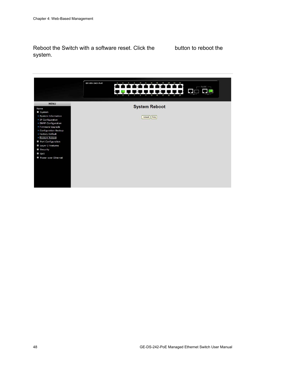 System reboot | Interlogix GE-DS-242-PoE User Manual | Page 52 / 218