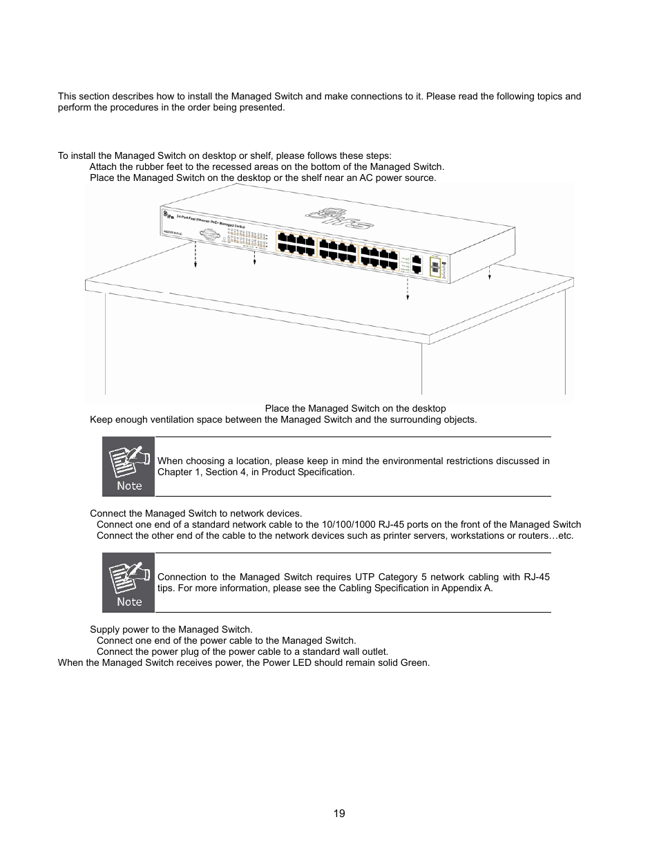 Install the switch, Desktop installation | Interlogix NS2503-24P/2C User Manual User Manual | Page 19 / 197