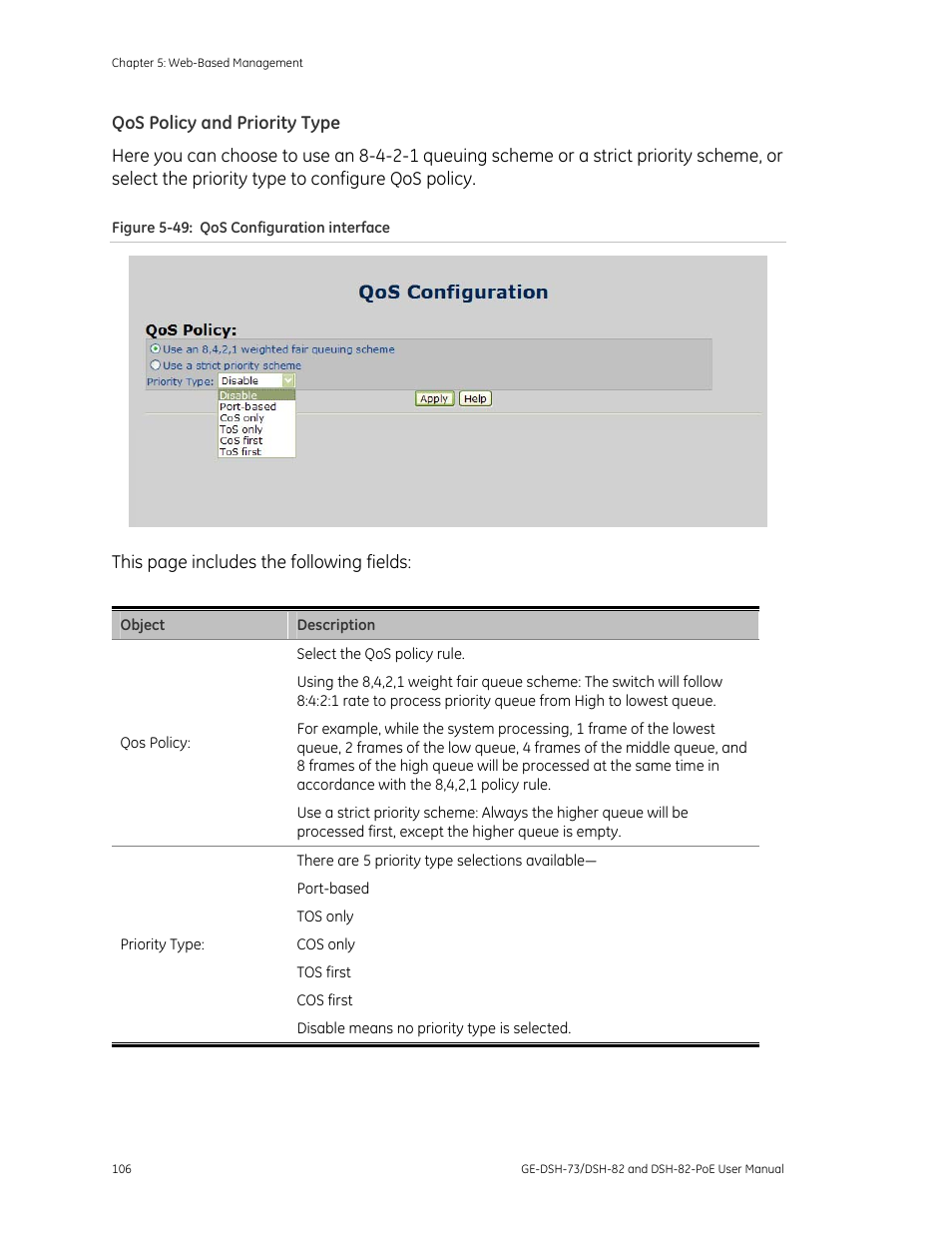 Qos policy and priority type | Interlogix GE-DSH-73 Series User Manual User Manual | Page 110 / 179