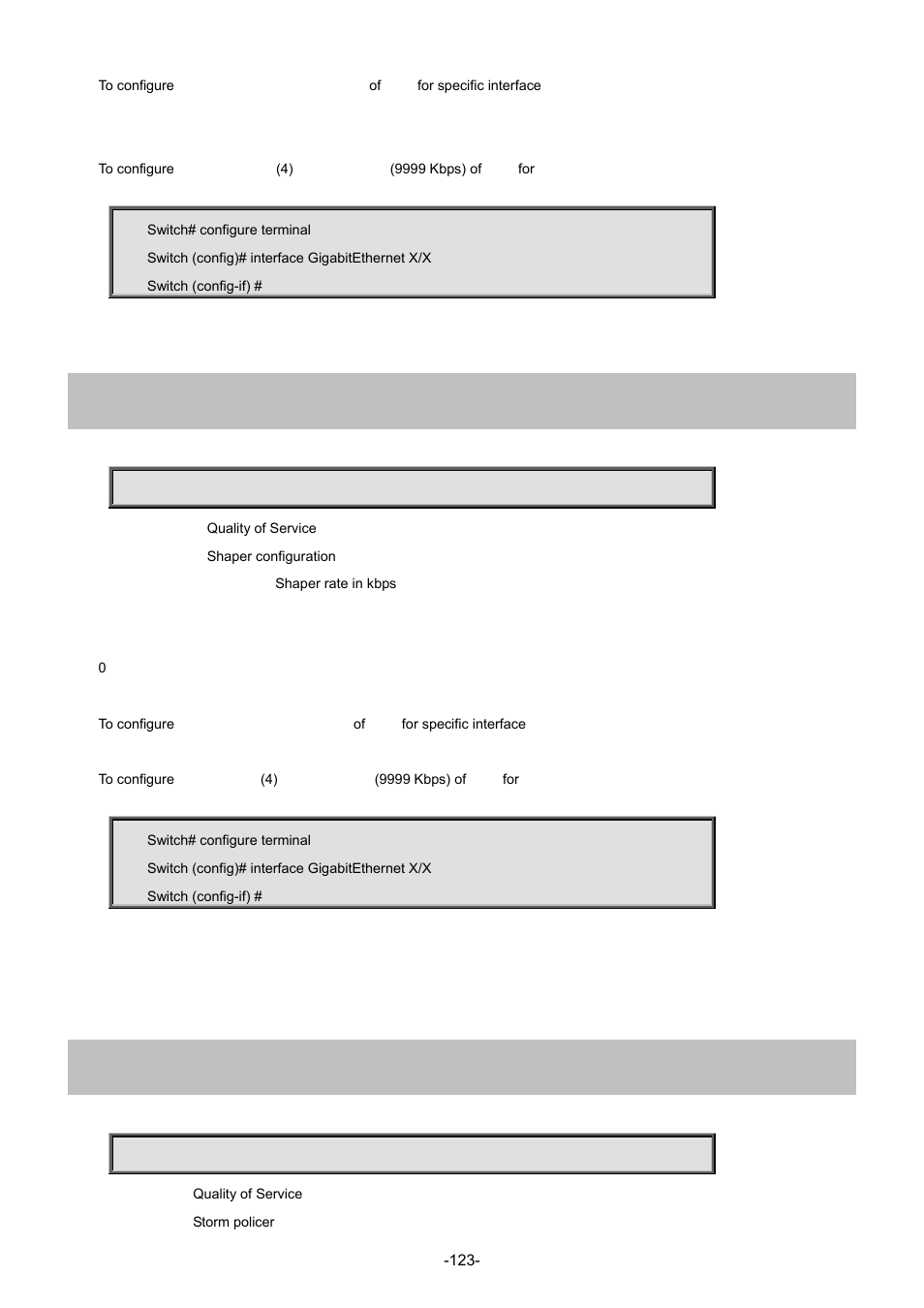 96 qos shaper, 97 qos storm broadcast | Interlogix NS3702-24P-4S Command Line Guide User Manual | Page 123 / 405