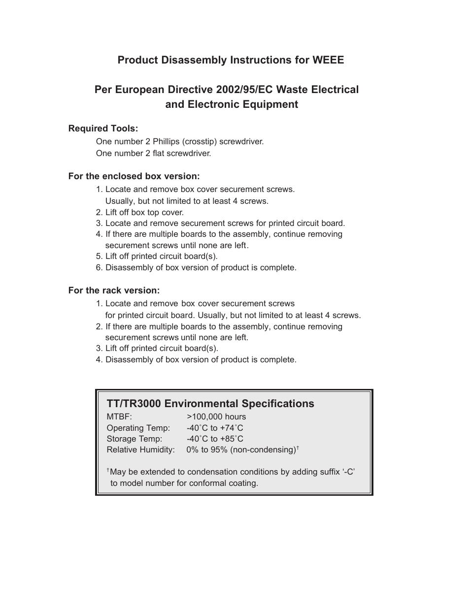 Tt/tr3000 environmental specifications | Interlogix TR3000 Series User Manual | Page 7 / 9