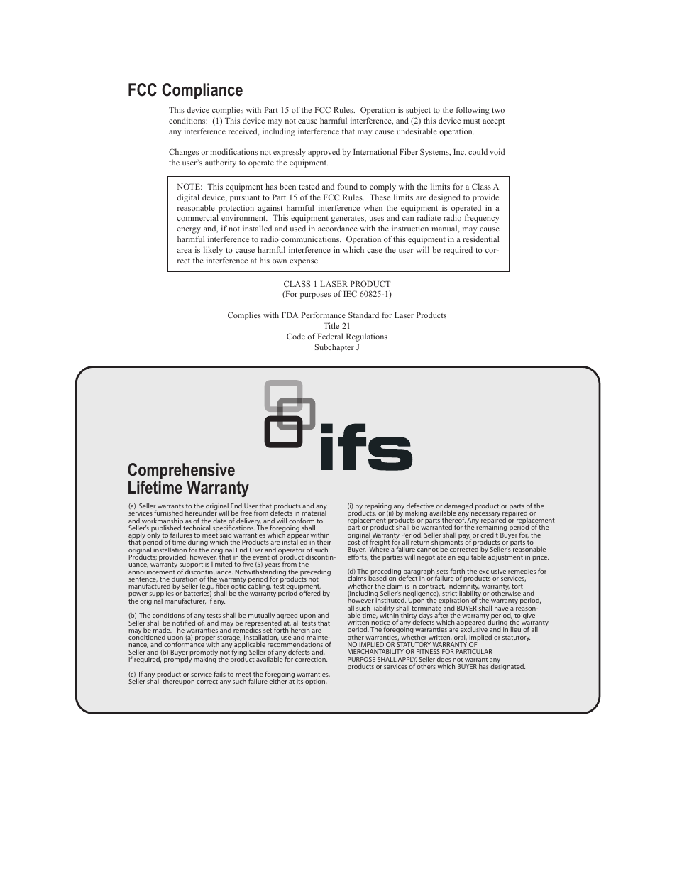 Comprehensive lifetime warranty, Fcc compliance | Interlogix VR1100CC Series User Manual | Page 4 / 7