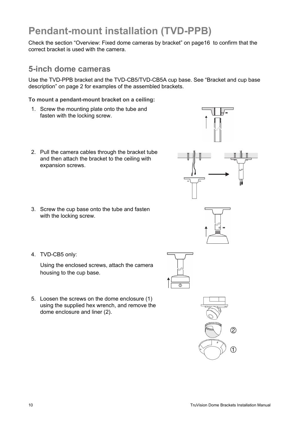 Pendant-mount installation (tvd-ppb), Inch dome cameras | Interlogix TruVision Camera Mounts User Manual | Page 12 / 20