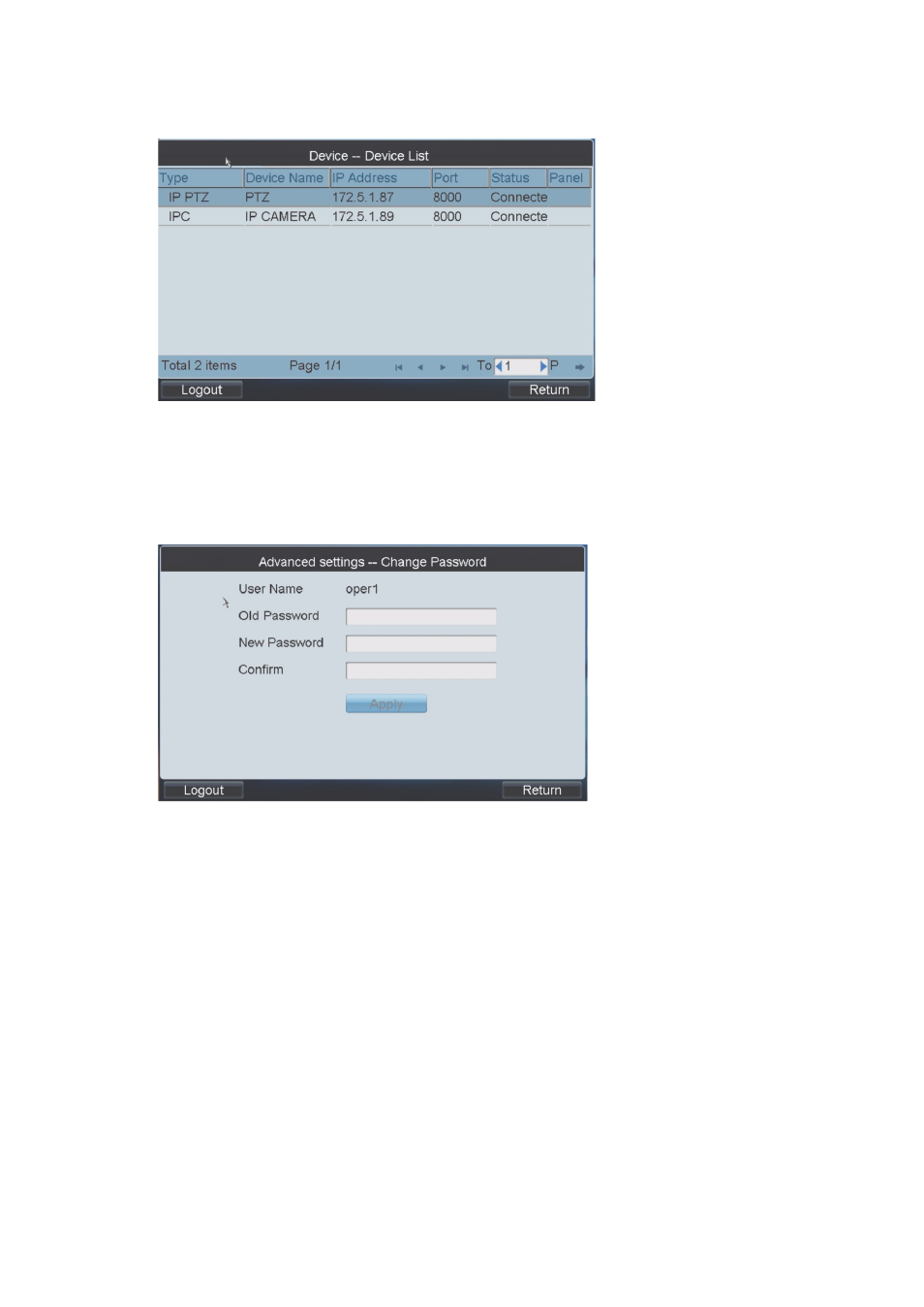 Change password, Shutdown | Interlogix TVK-800 User Manual | Page 55 / 75