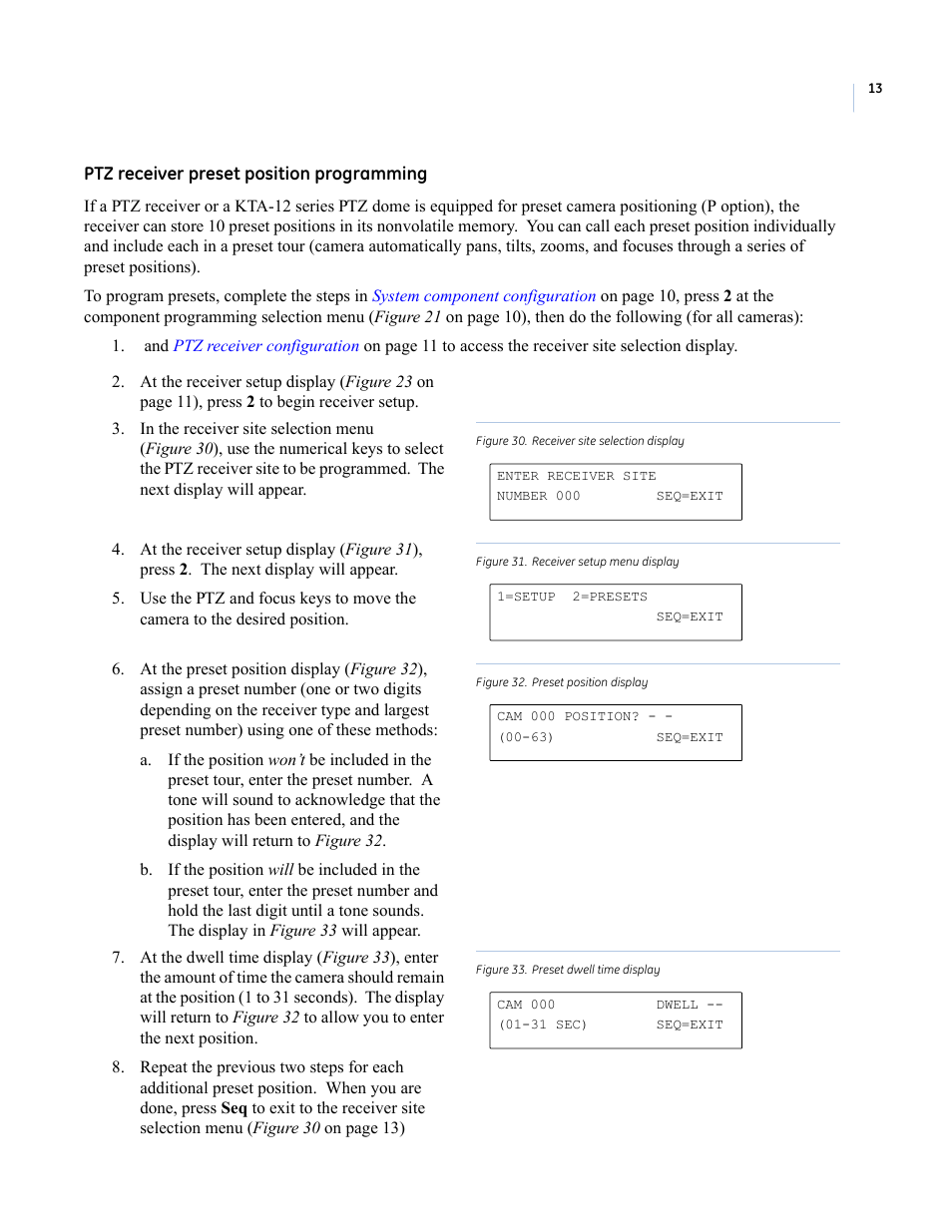 Ptz receiver preset, Position programming | Interlogix KTD-400 User Manual | Page 17 / 28