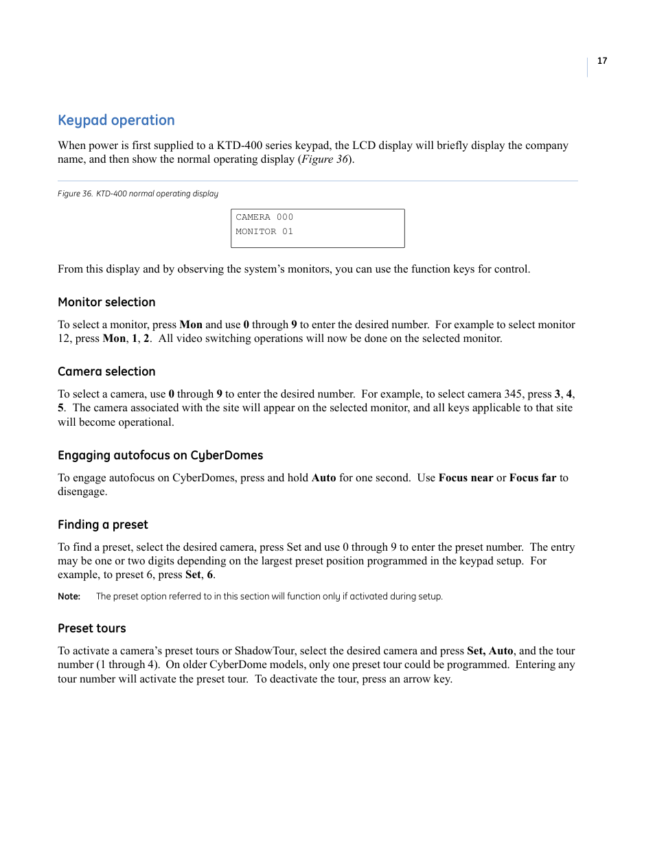 Keypad operation | Interlogix KTD-400 User Manual | Page 21 / 28