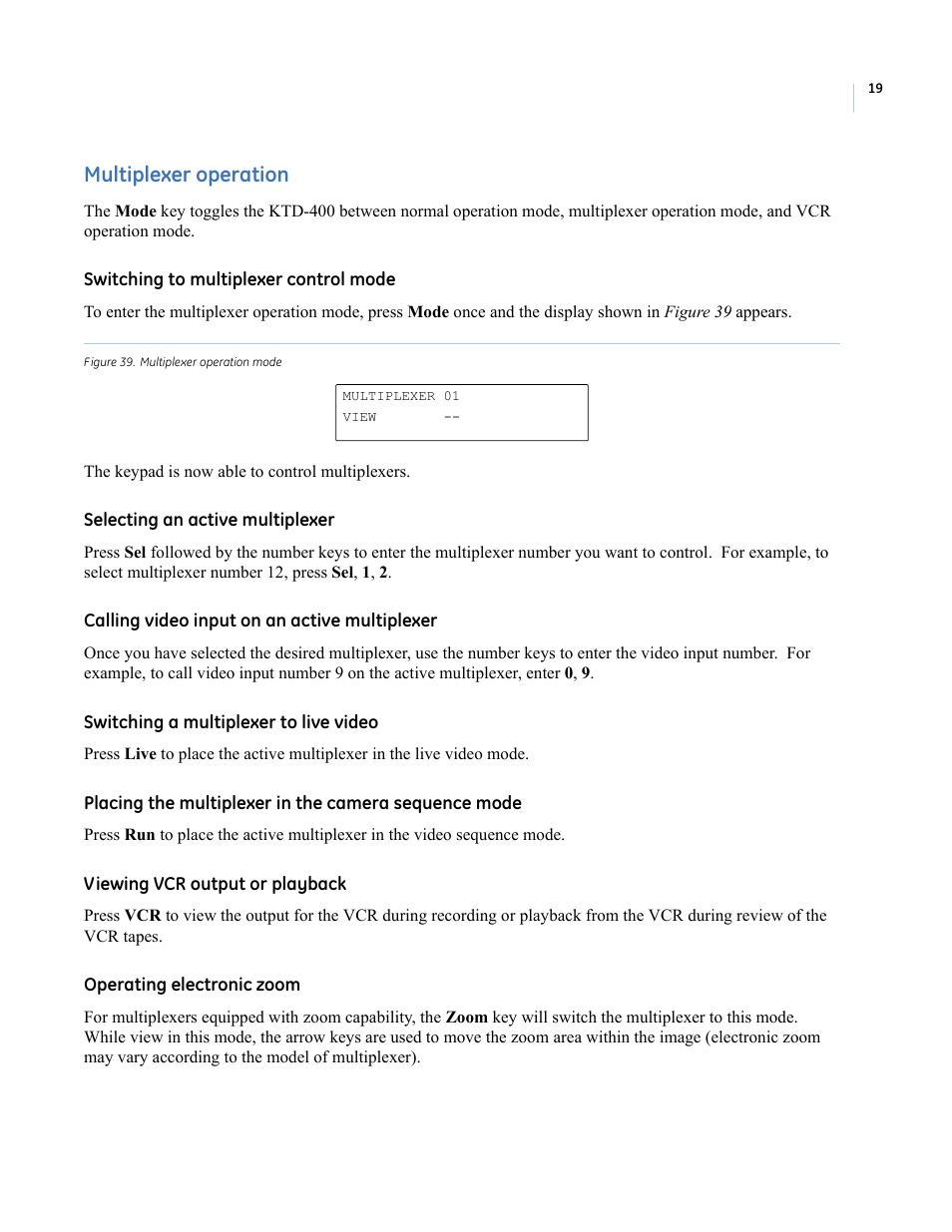 Multiplexer operation | Interlogix KTD-400 User Manual | Page 23 / 28