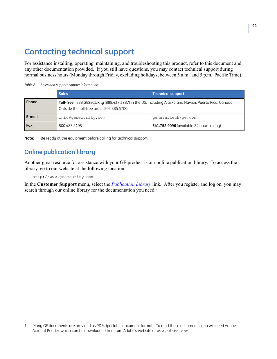 Contacting technical support, Online publication library, Online | Publication library | Interlogix KTD-400 User Manual | Page 25 / 28