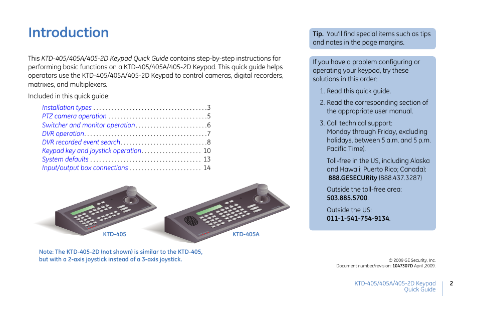 Introduction | Interlogix KTD-405 Series Quick Guide User Manual | Page 2 / 16