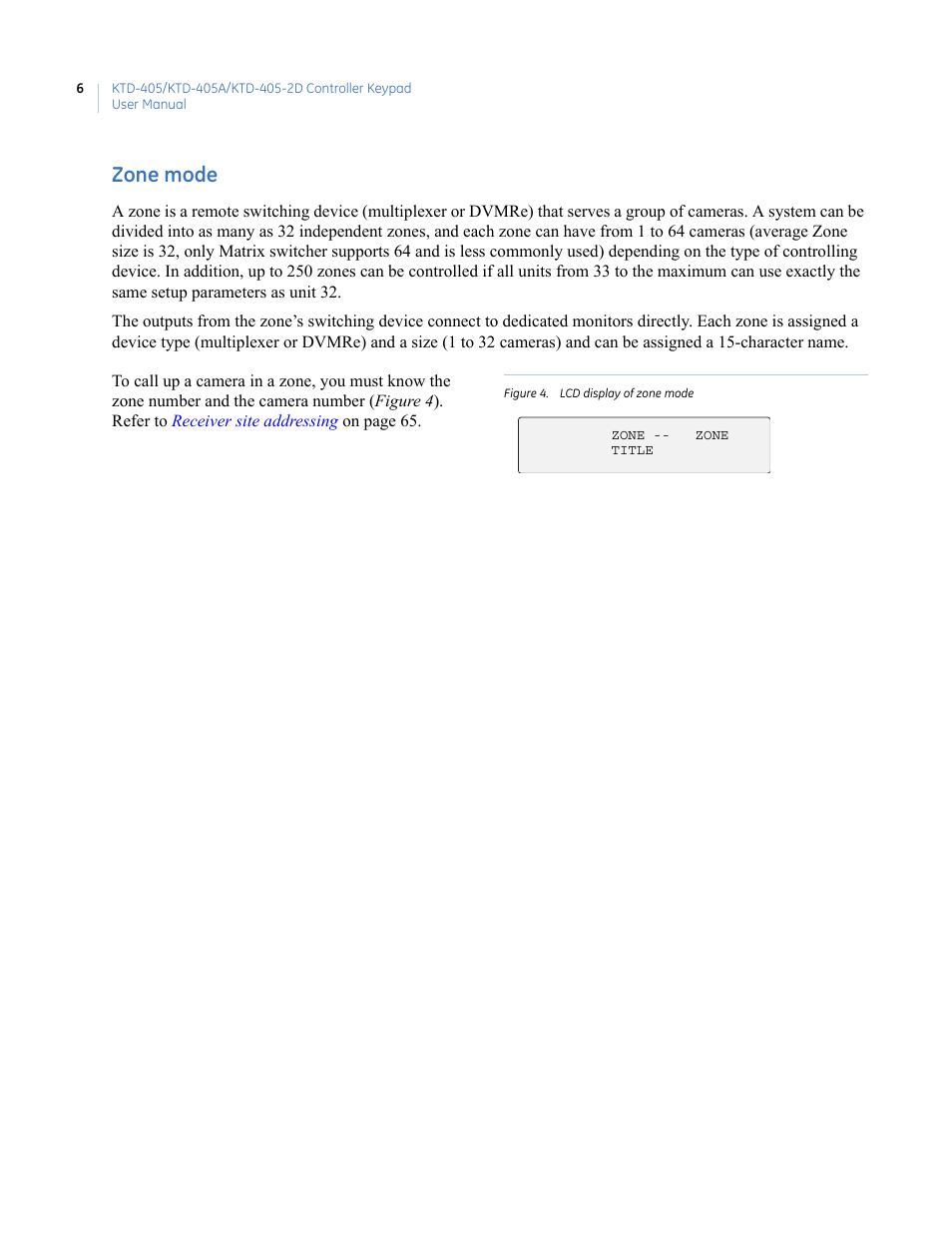 Zone mode, Figure 4. lcd display of zone mode | Interlogix KTD-405 Series User Manual User Manual | Page 10 / 76