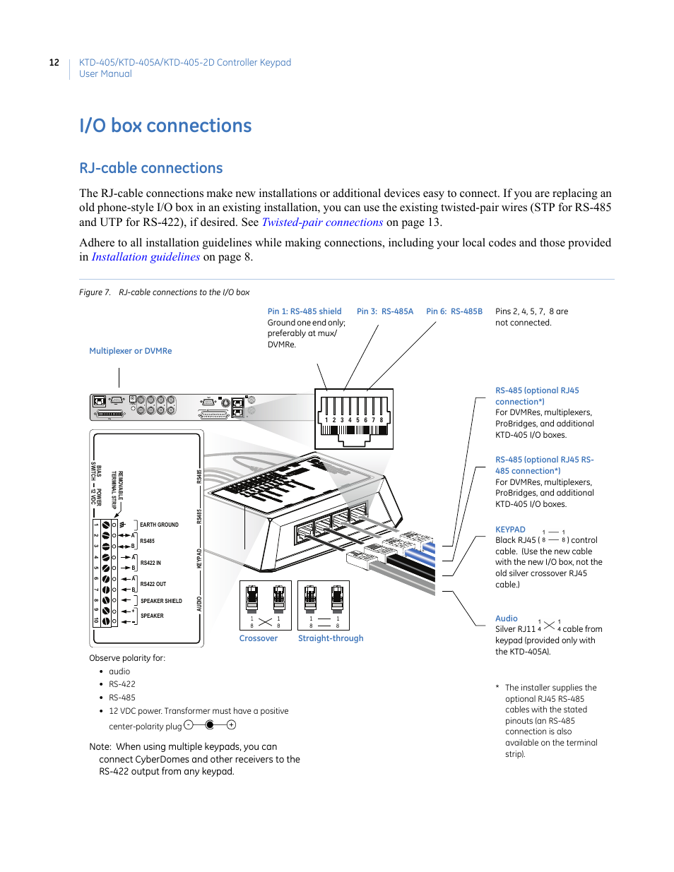 I/o box connections, Rj-cable connections, Figure 7. rj-cable connections to the i/o box | Interlogix KTD-405 Series User Manual User Manual | Page 16 / 76