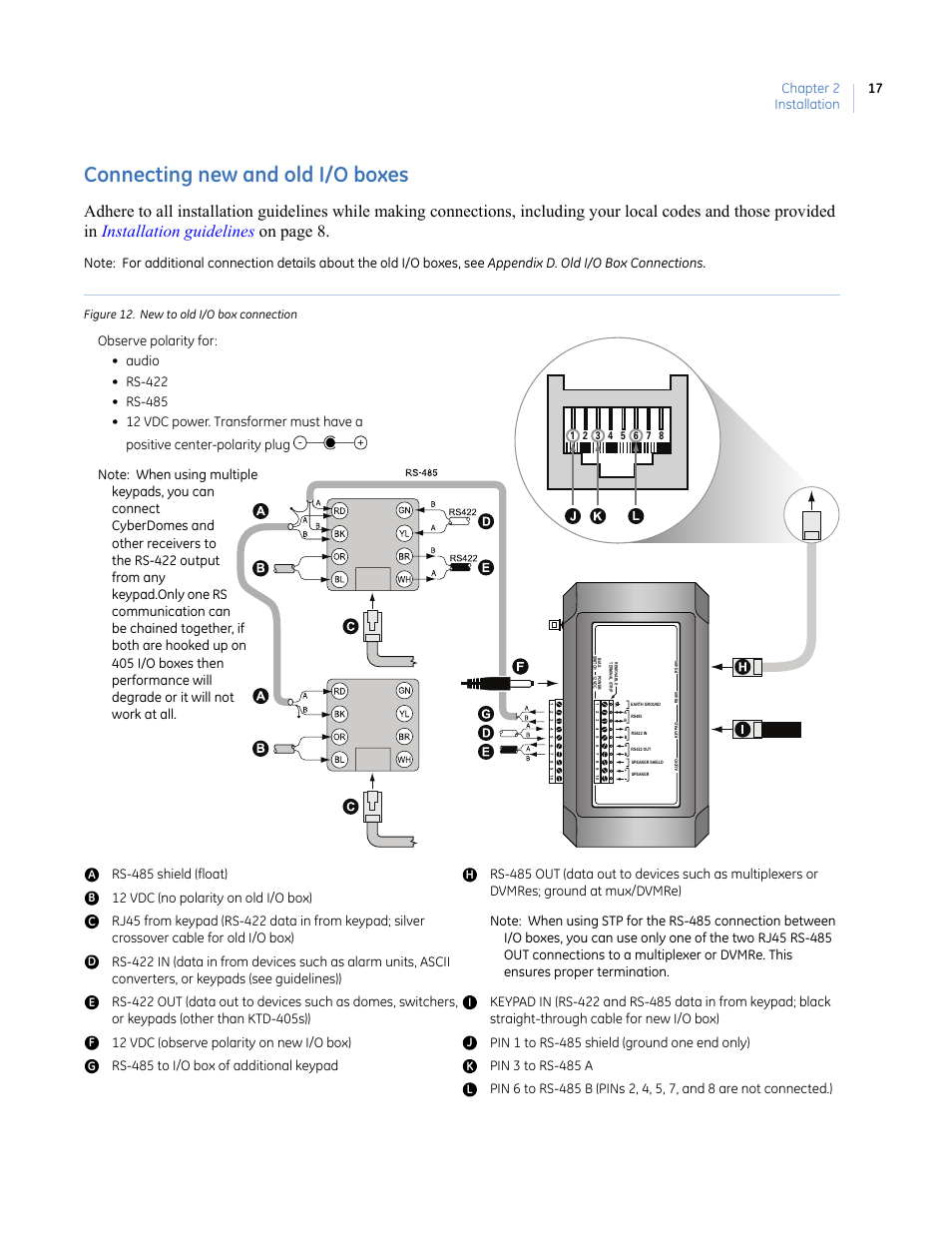 Connecting new and old i/o boxes, Figure 12. new to old i/o box connection, Chapter 2 installation 17 | Interlogix KTD-405 Series User Manual User Manual | Page 21 / 76