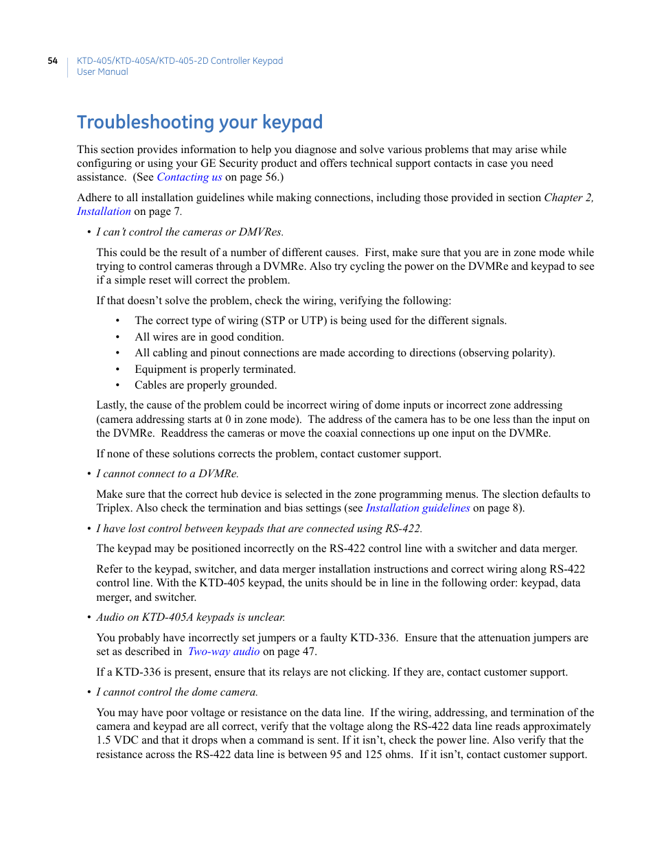 Troubleshooting your keypad | Interlogix KTD-405 Series User Manual User Manual | Page 58 / 76