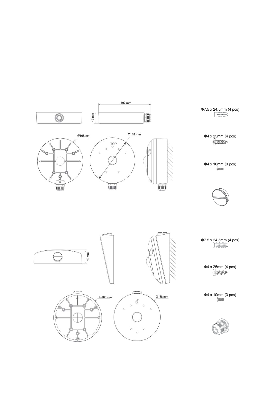 Bracket descriptions, Truvision 360° camera round back box (tvf-bbm), Unpacking | Interlogix TruVision 360° User Manual | Page 4 / 12