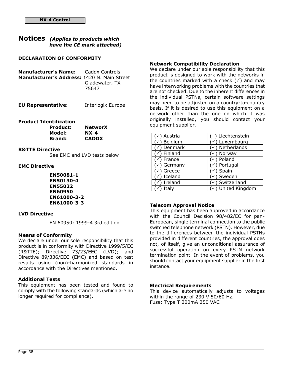 Notices | Interlogix NX-4 User Manual | Page 40 / 44