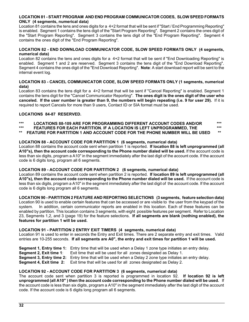 Locations 84-87 reserved | Interlogix NX-8 User Manual | Page 32 / 61