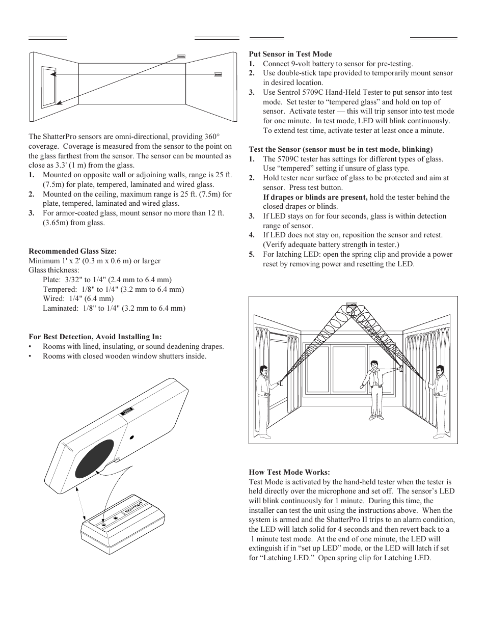 Range of coverage testing the sensor | Interlogix 5820A Series User Manual | Page 2 / 4