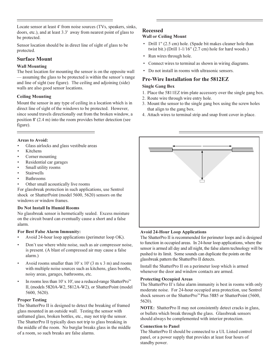 Mounting, Surface mount, Recessed | Pre-wire installation for the 5812ez, Avoiding false alarms | Interlogix 5820A Series User Manual | Page 3 / 4