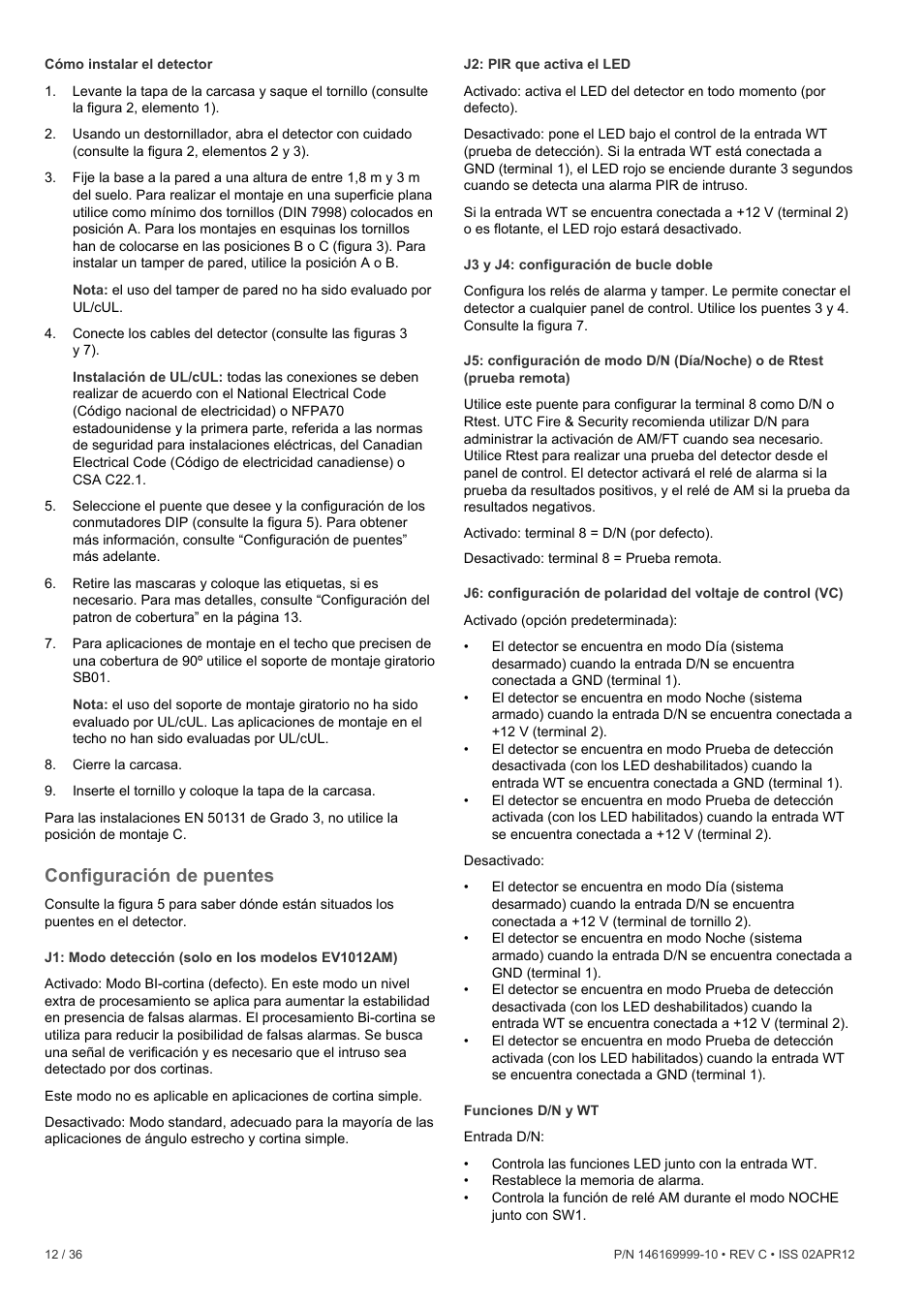 Configuración de puentes | Interlogix EV1012 User Manual | Page 12 / 36