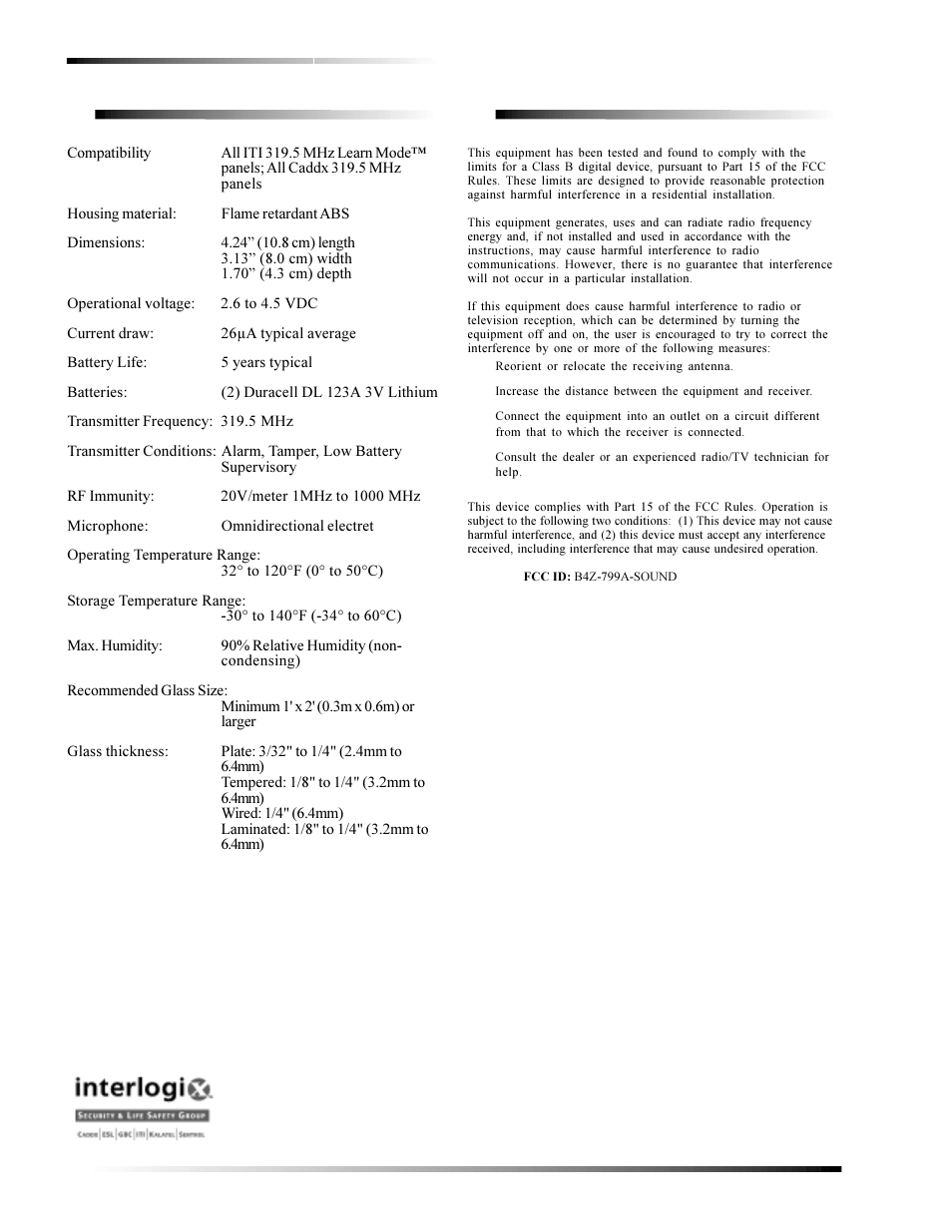 Specifications, Notices | Interlogix NX-488 User Manual | Page 4 / 4