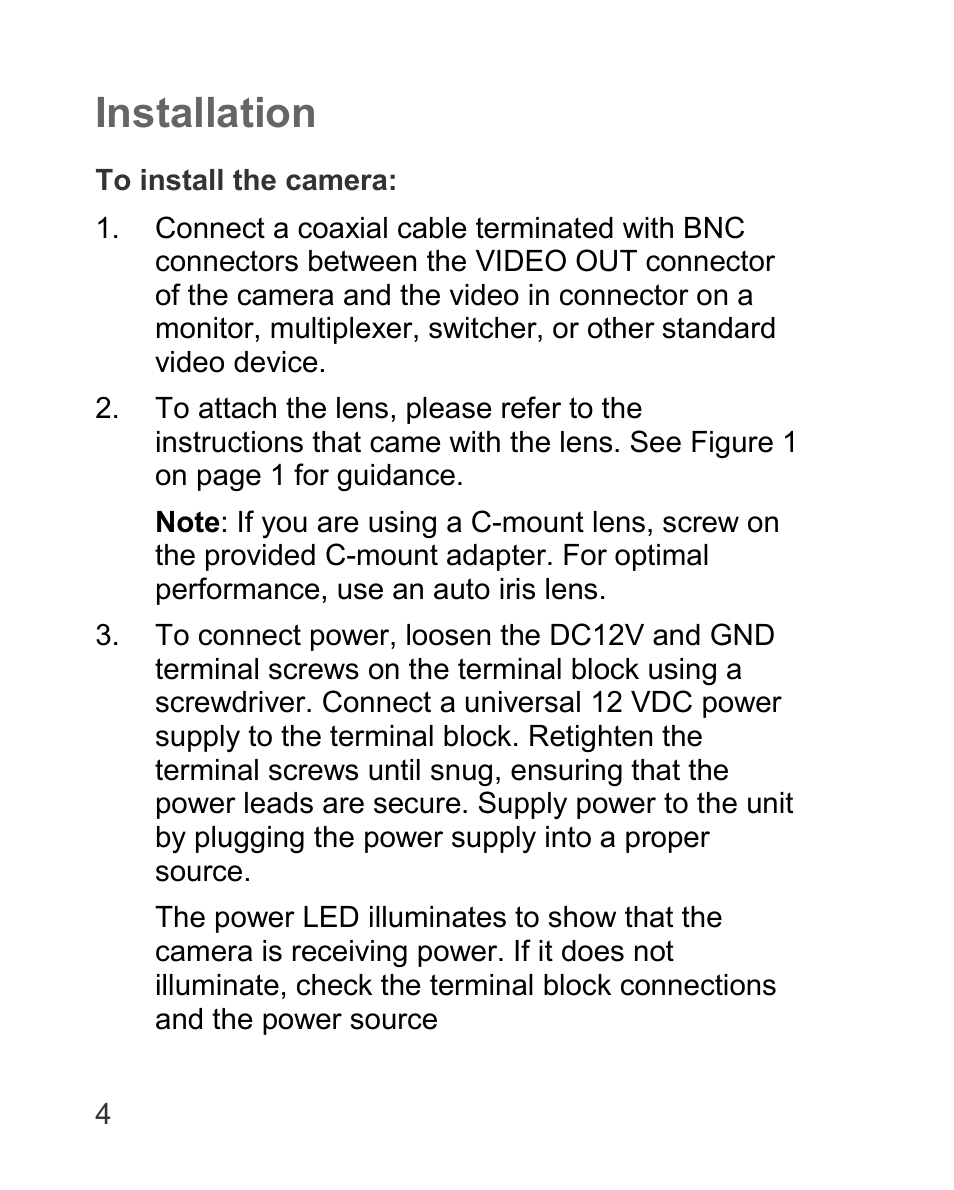 Installation | Interlogix TVC-5120-1 User Manual | Page 4 / 8
