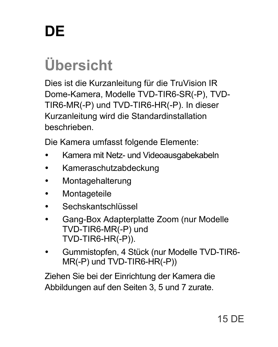De übersicht | Interlogix TVD-TIR6 User Manual | Page 17 / 76