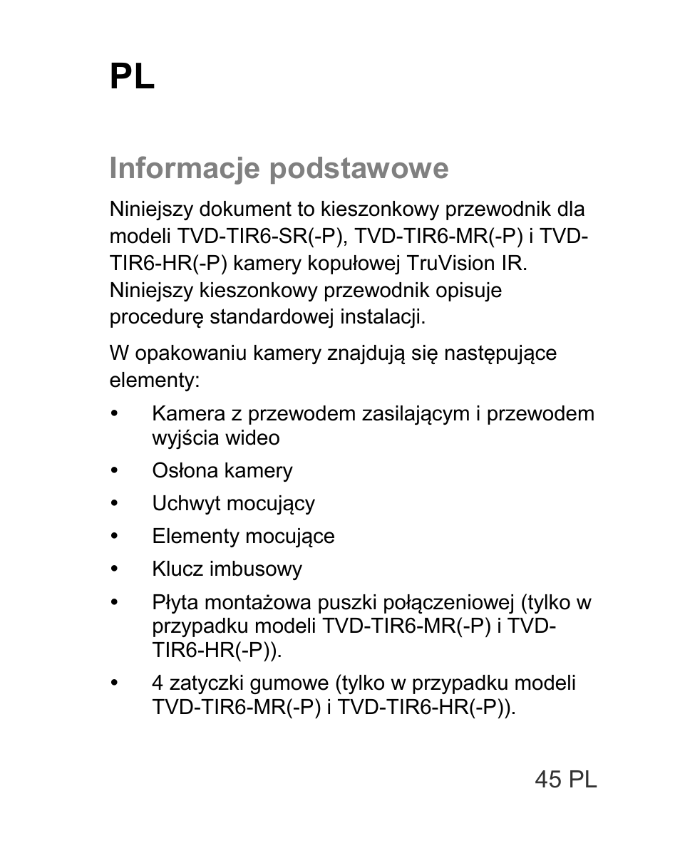 Informacje podstawowe | Interlogix TVD-TIR6 User Manual | Page 47 / 76