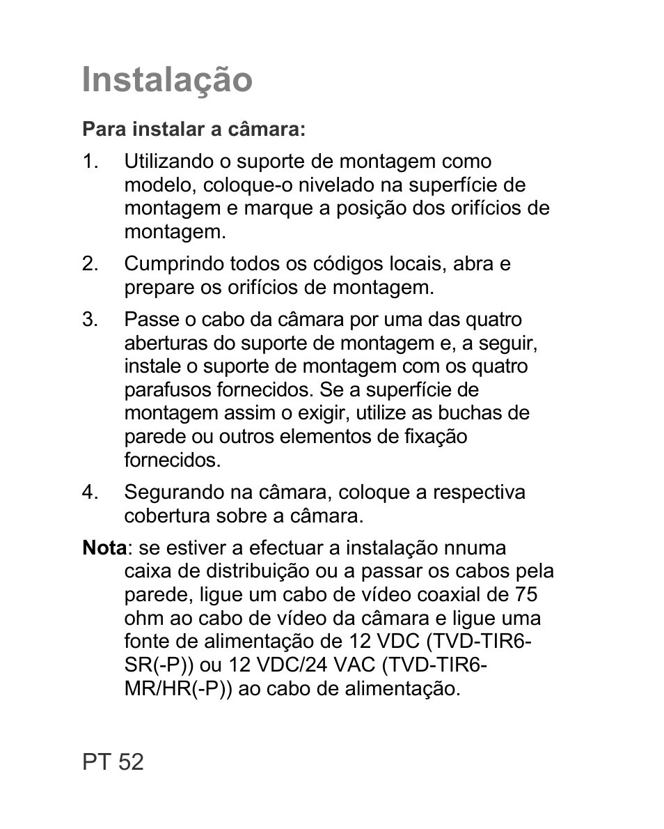 Instalação | Interlogix TVD-TIR6 User Manual | Page 54 / 76