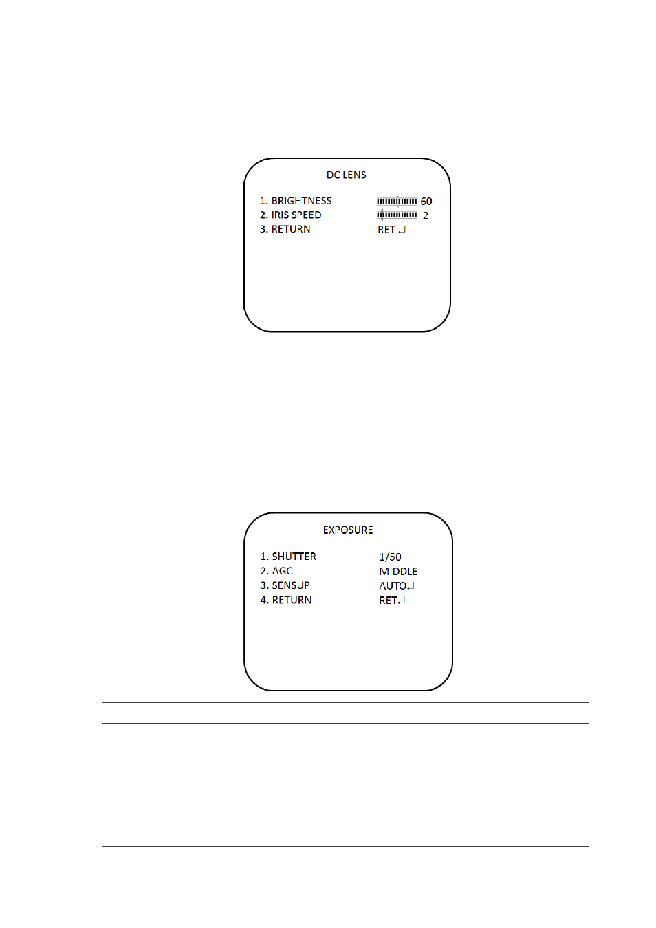 Exposure, Select the lens | Interlogix TVB-4105 User Manual | Page 9 / 24