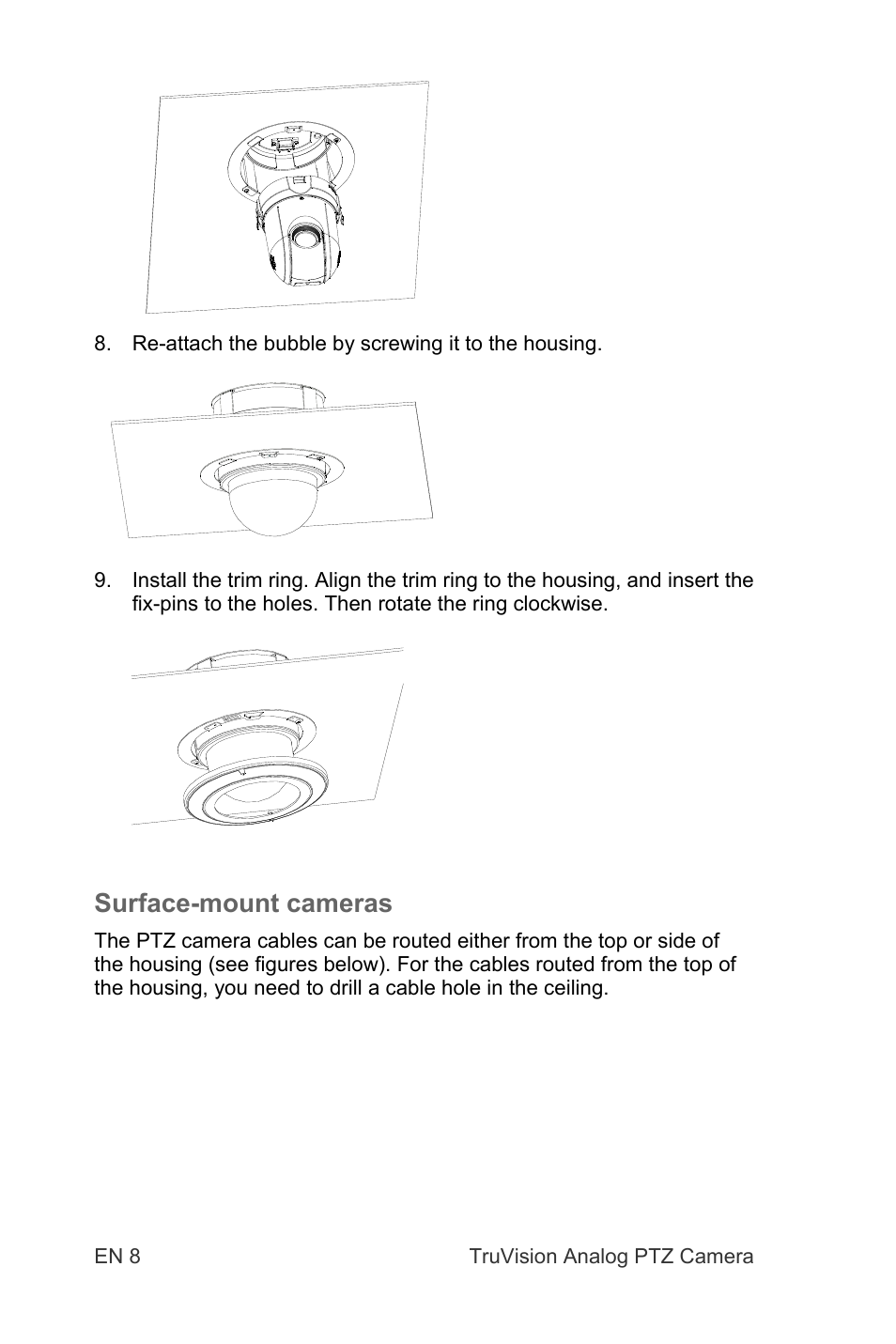 Surface-mount cameras | Interlogix TruVision 960H Premium Resolution Series PTZ Cameras Installation Manual User Manual | Page 8 / 16