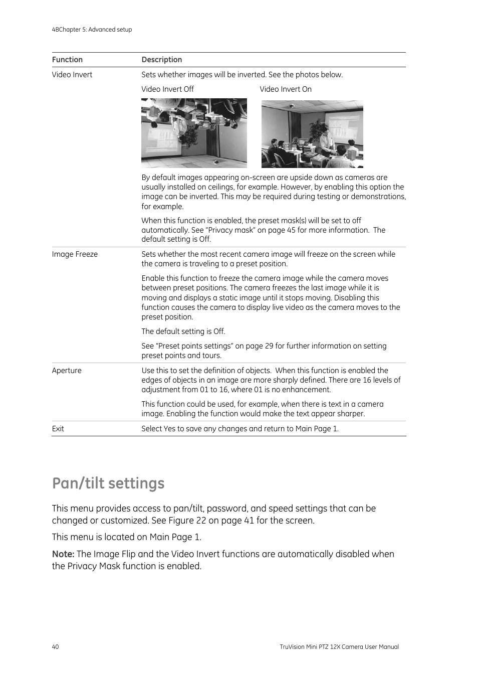 Pan/tilt settings, Ngs 40 | Interlogix TruVision PTZ Mini 12X User Manual User Manual | Page 44 / 65